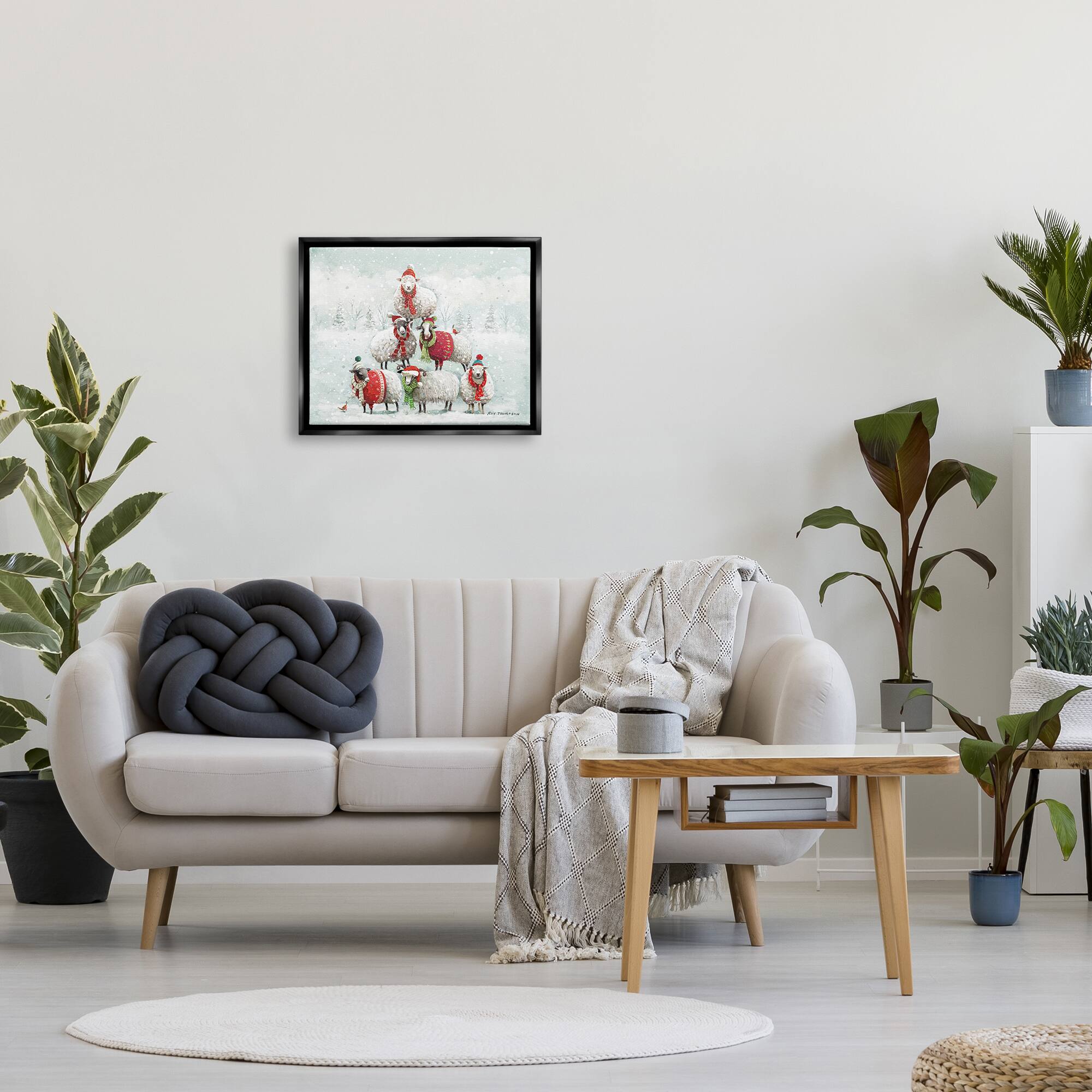 Stupell Industries Winter Sheep Snowy Farm Animals Framed Floater Canvas Wall Art