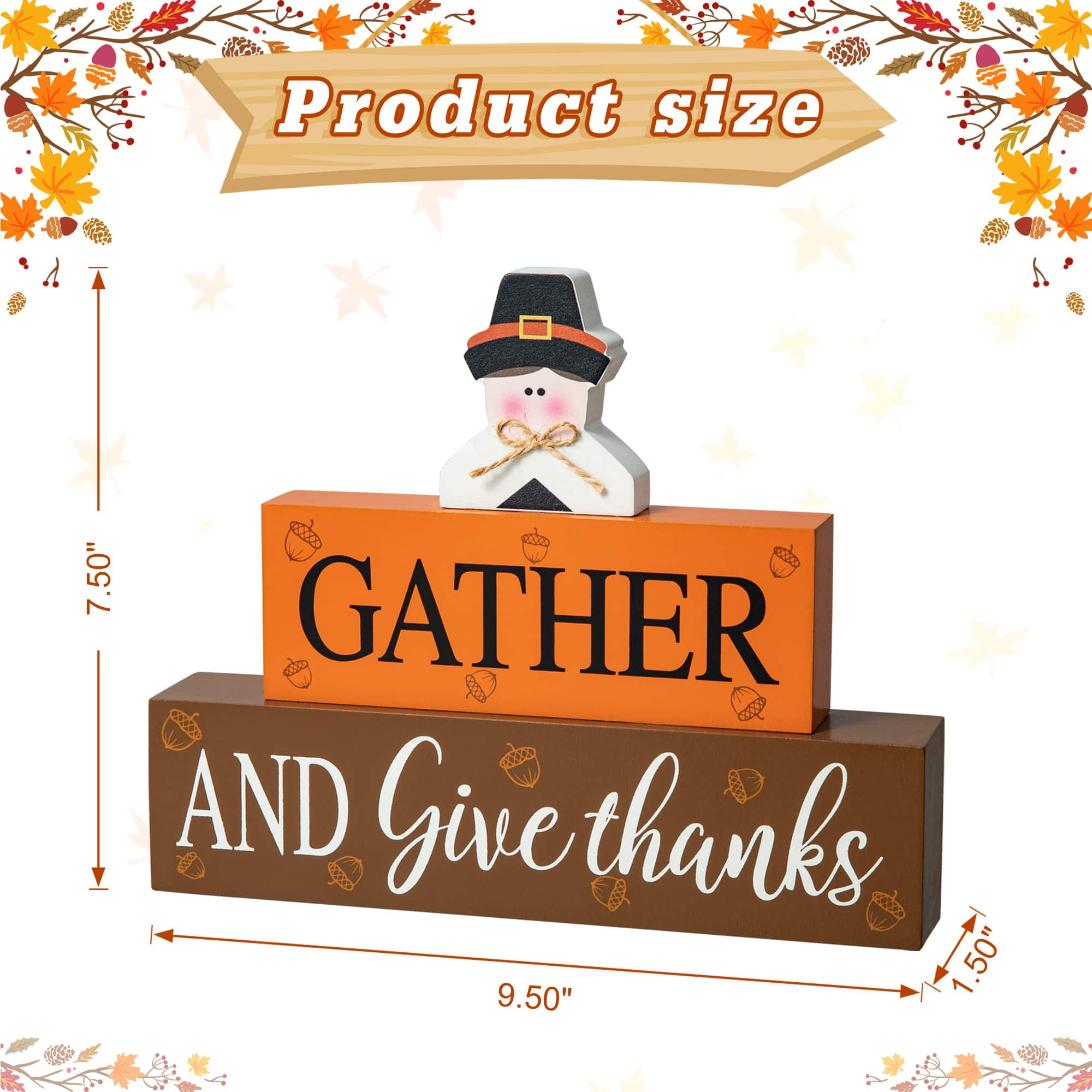 Glitzhome&#xAE; 9.5&#x22; Thanksgiving Wooden Pilgrim Table Block Sign