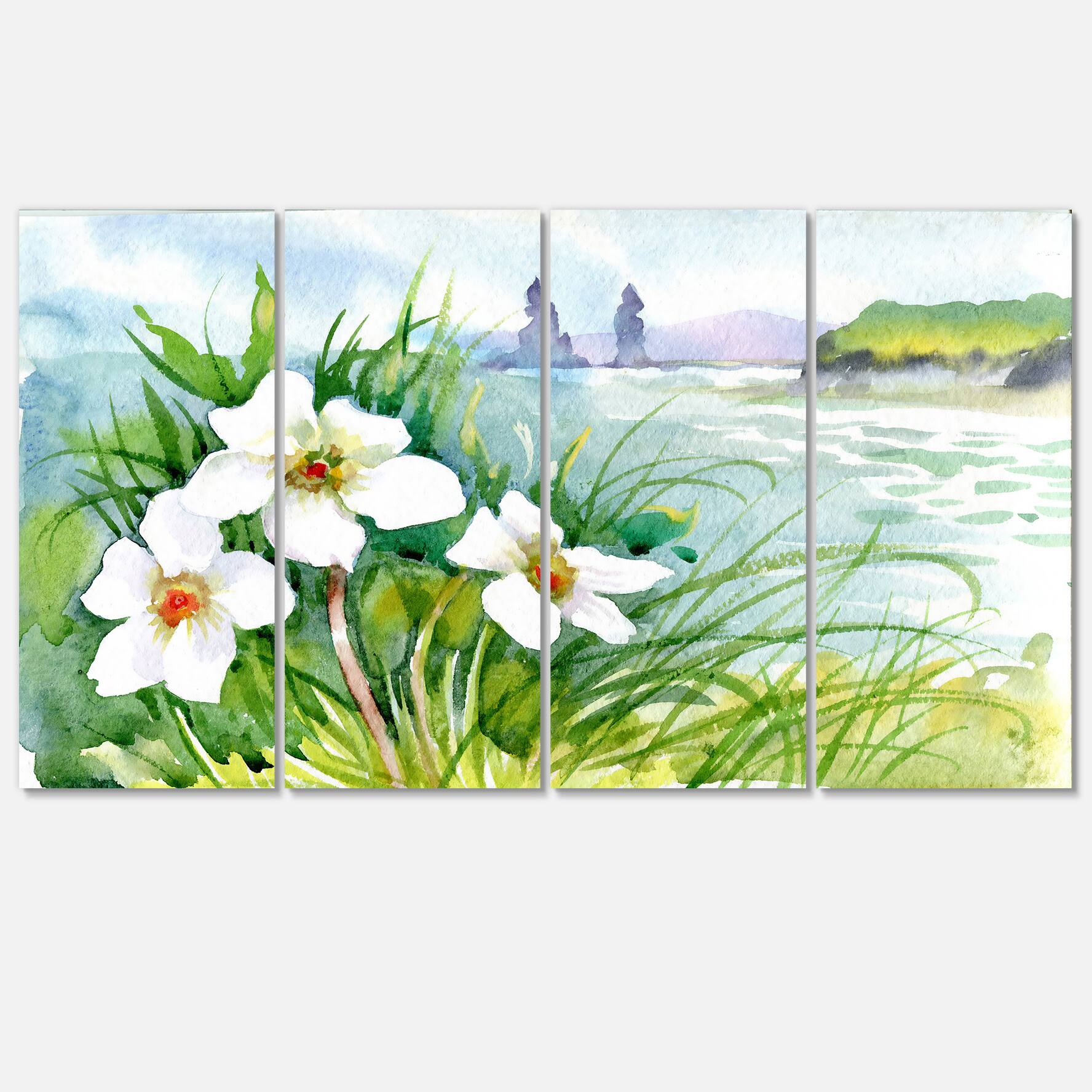 Designart - Blooming Flowers on Summer River - Landscape Artwork Canvas