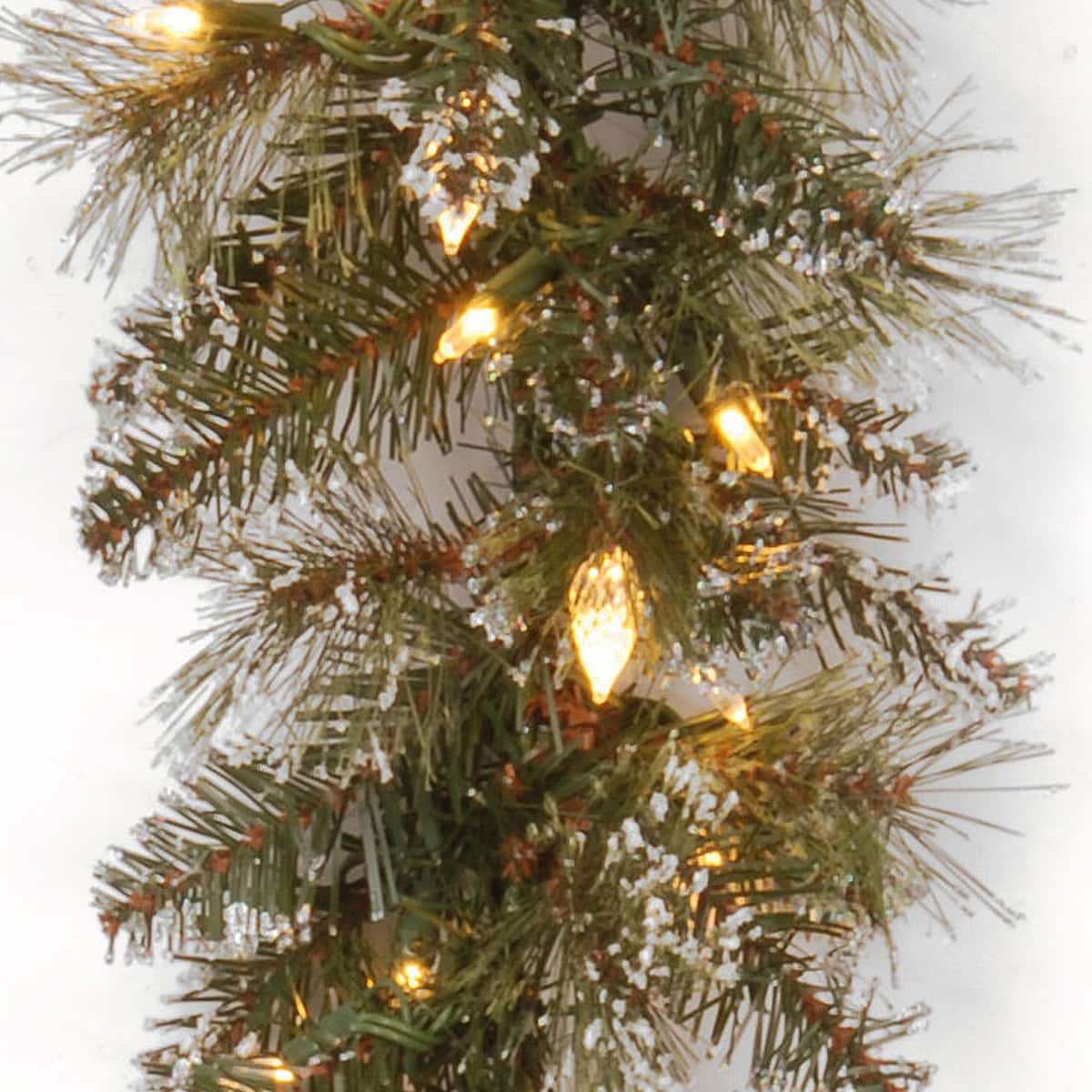 9' x 10" Pre-lit Glittery Bristle® Pine Artificial Christmas Garland with 100 Soft White LED Lights with C7 Diamond Caps