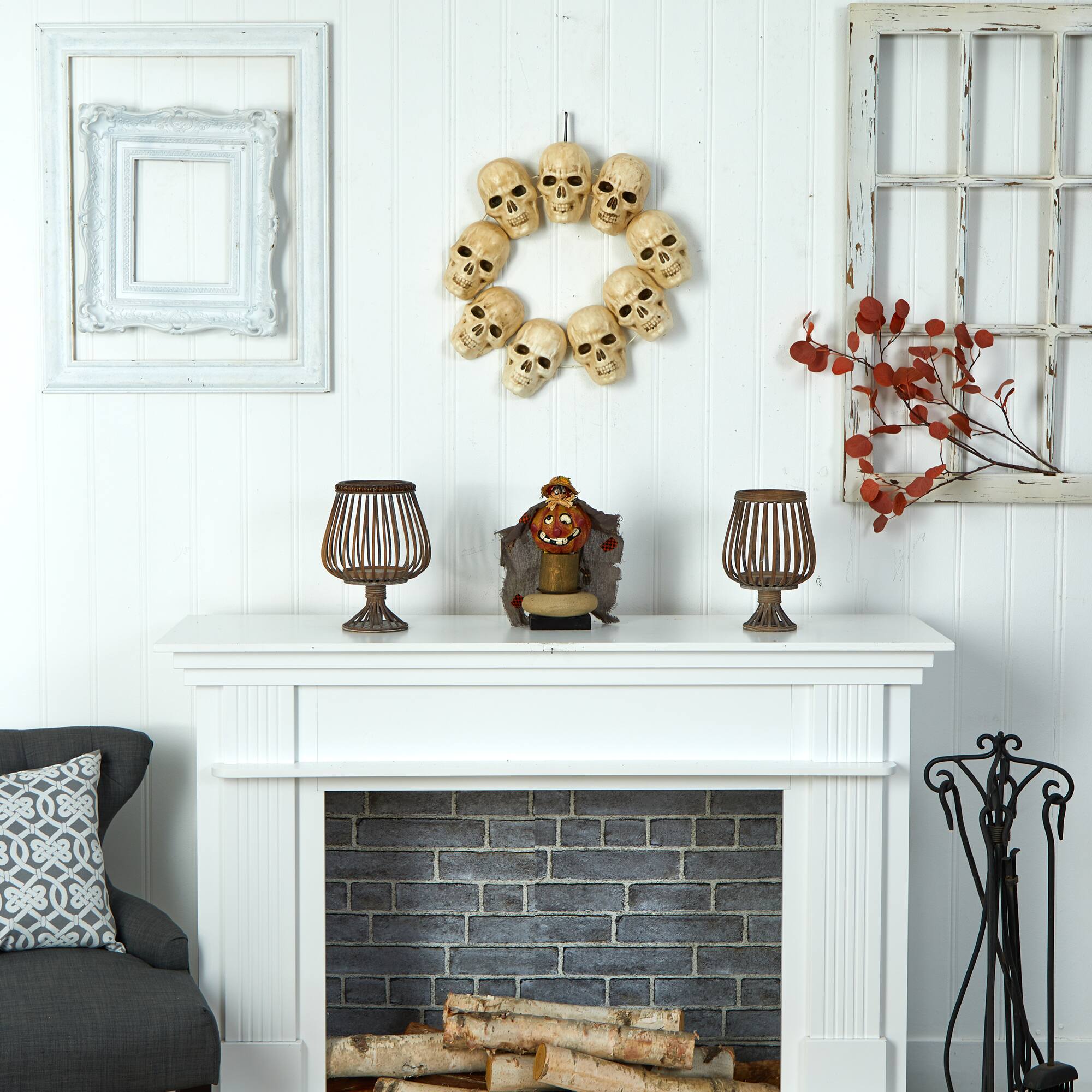 20" Halloween Skull Wreath with Lighted Eyes