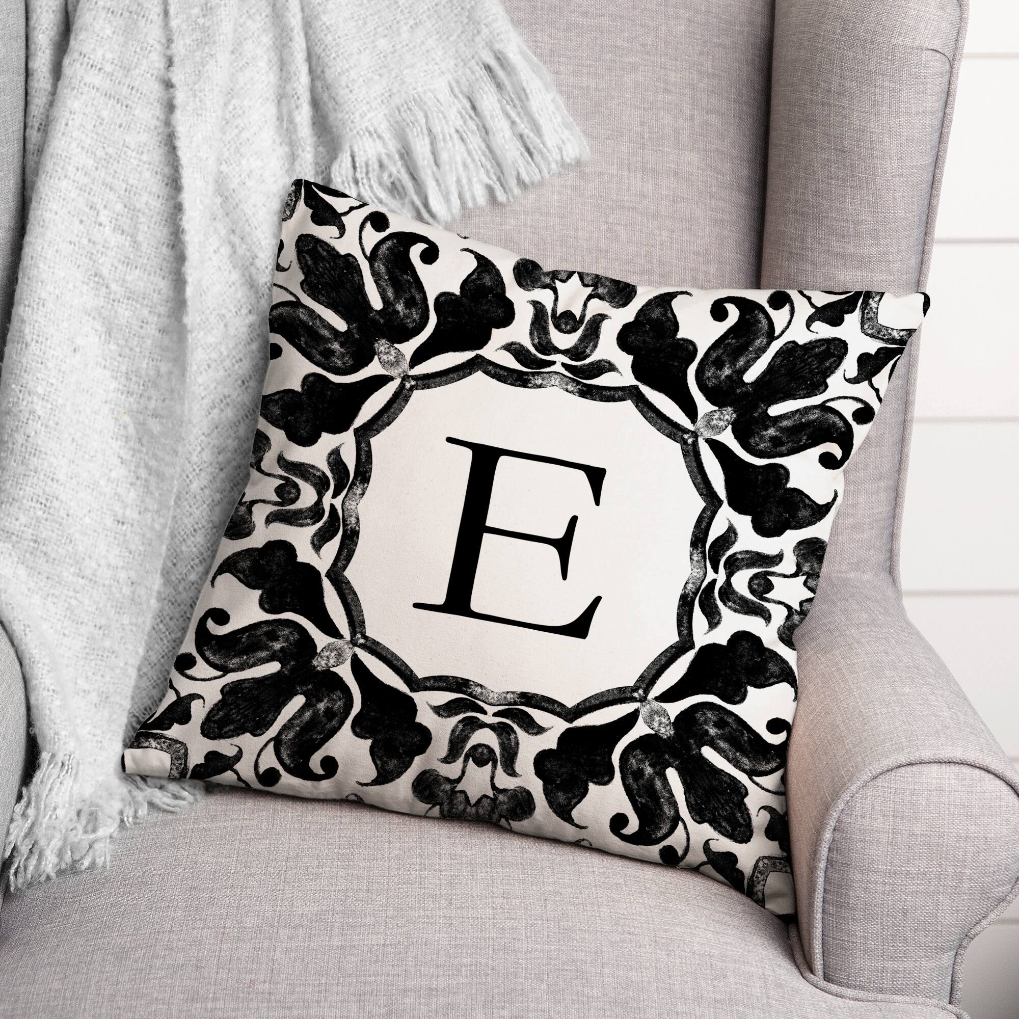 Black & White Monogram Indoor/Outdoor Pillow