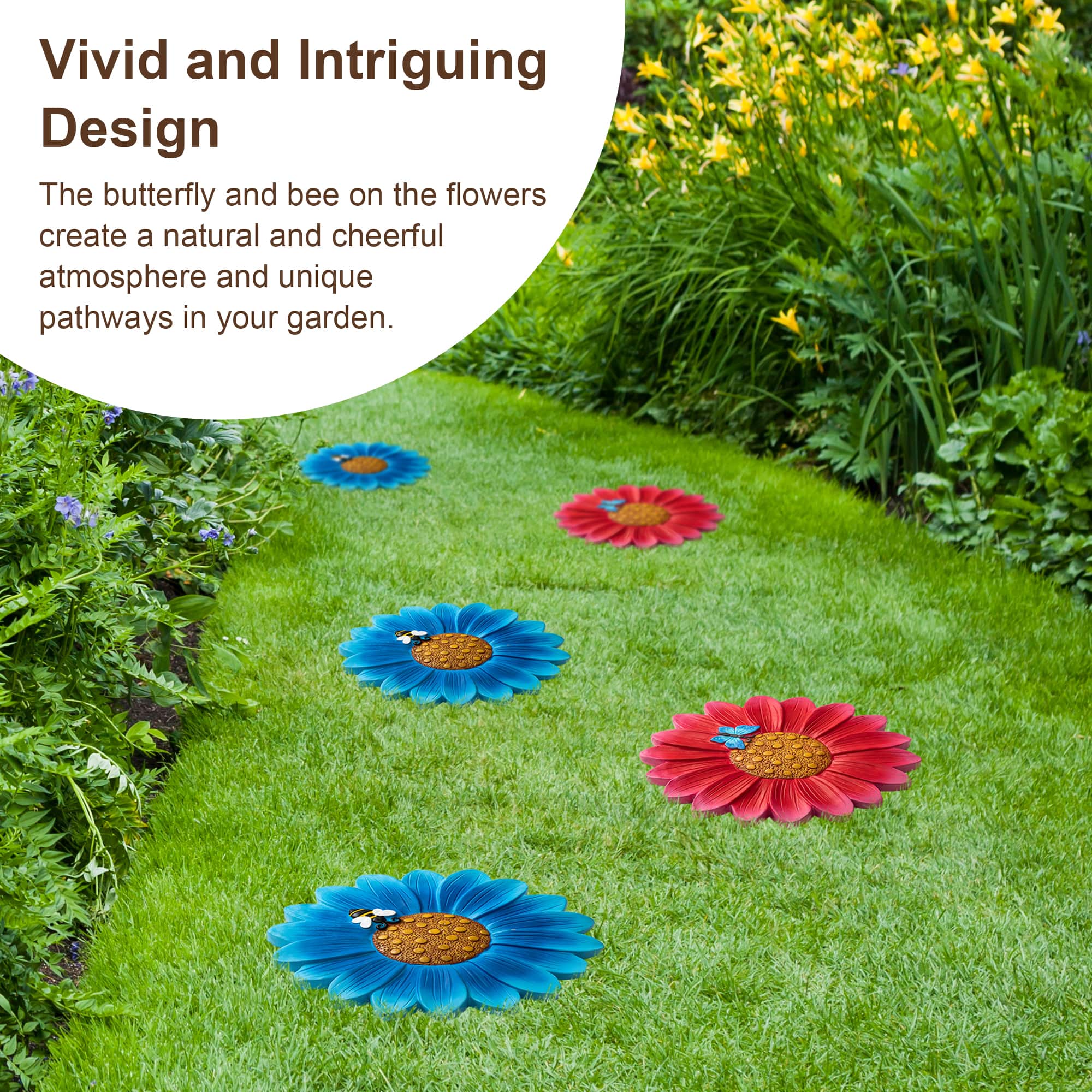 Glitzhome® 10" Cement Flower Textured Stepping Stones Set