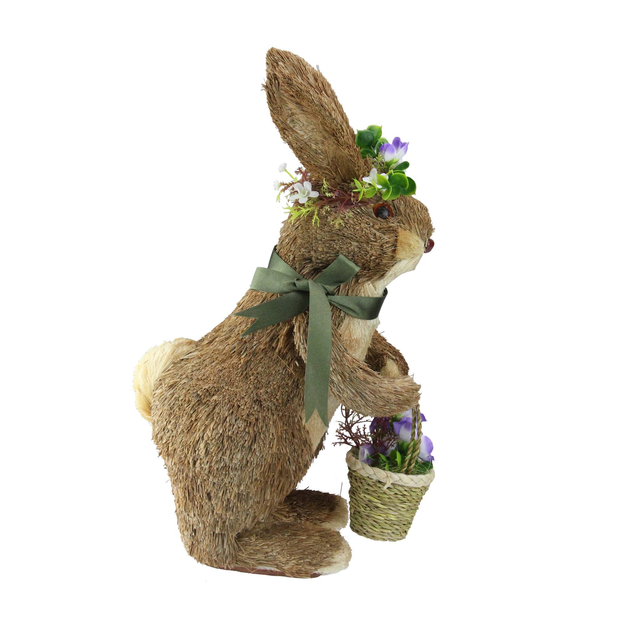 16.5" Standing Bunny Wearing Green Scarf & Flower Crown Figure