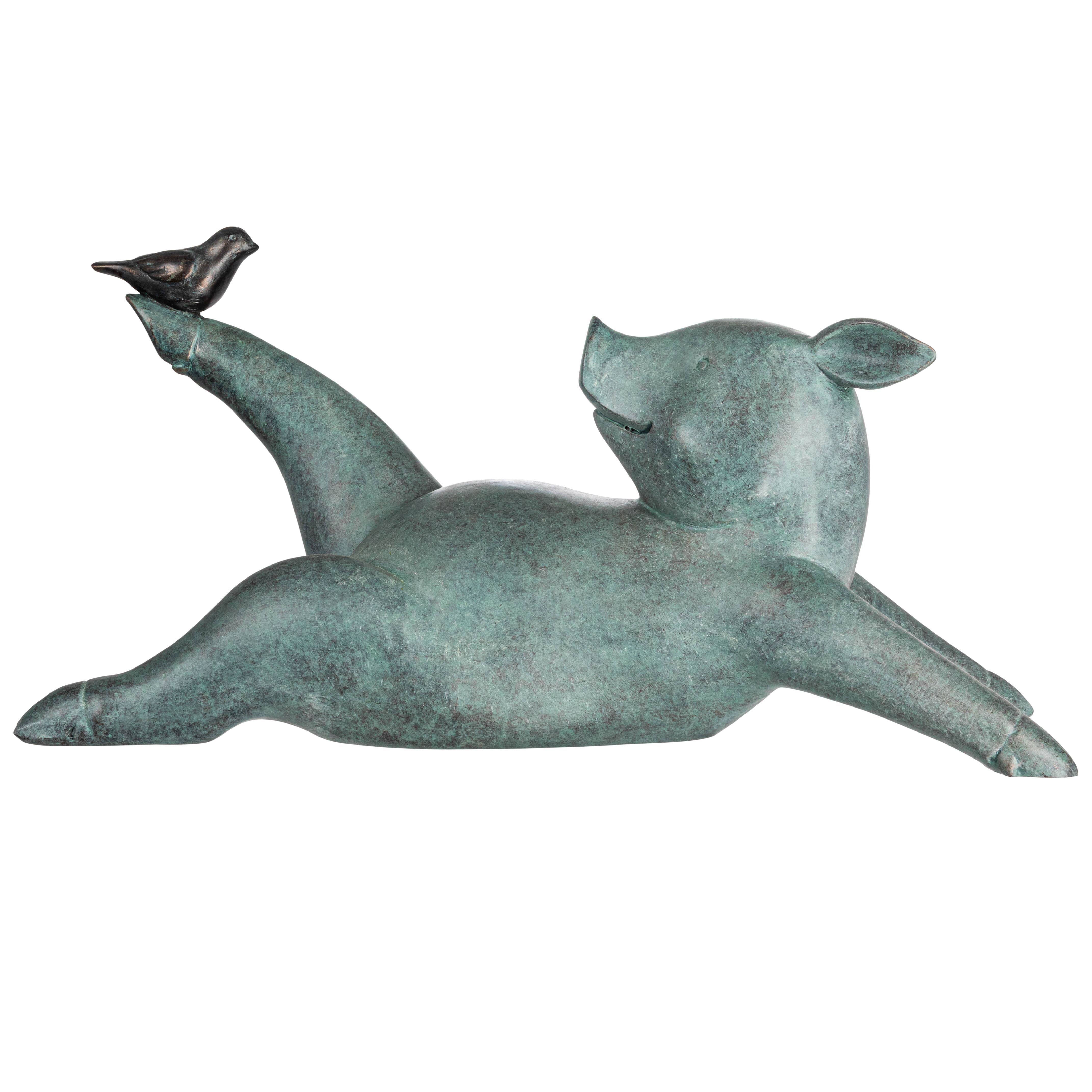 Hello Honey® 7.5" Gray Yoga Pig with Bird Decoration