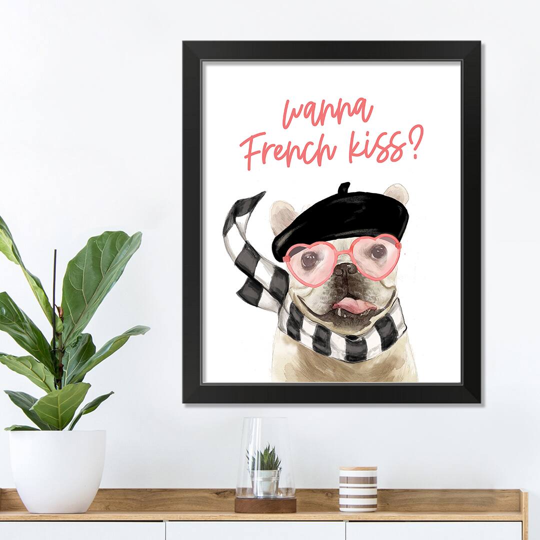16&#x22; x 20&#x22; Wanna French Kiss Black Framed Print Wall Art