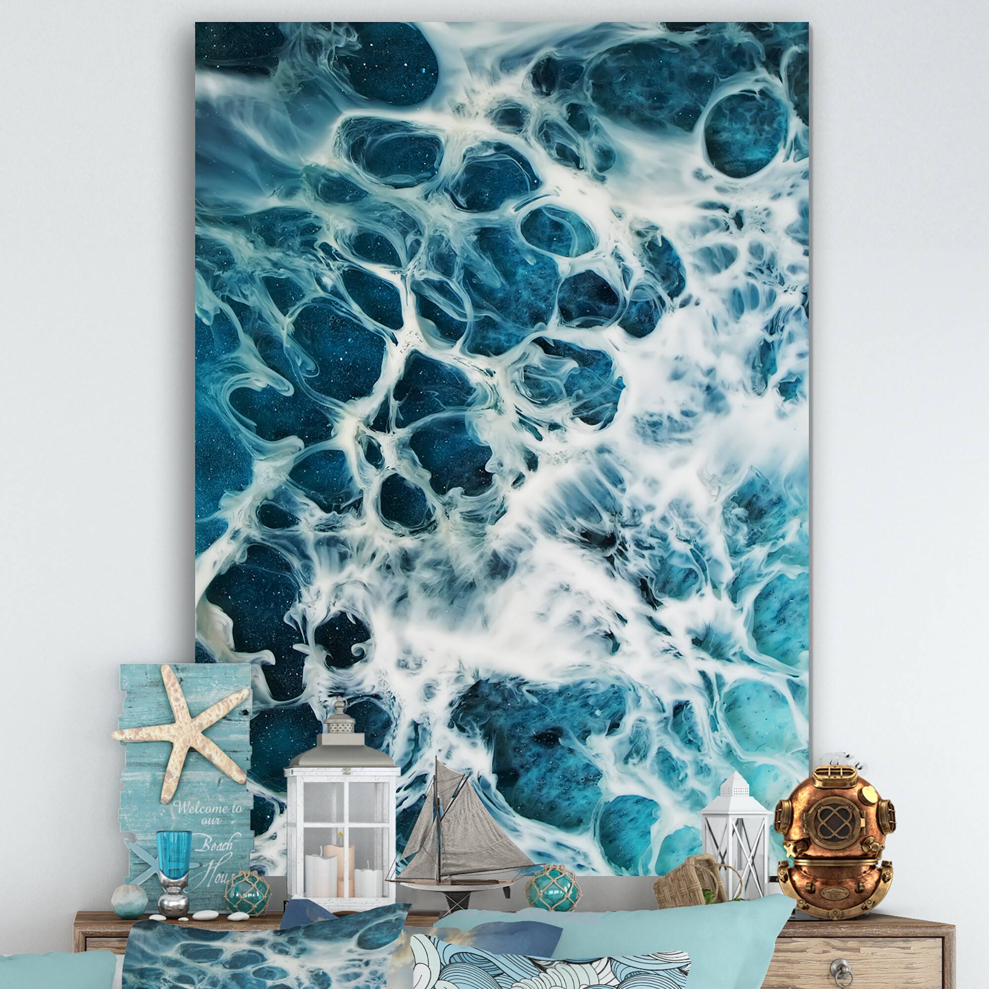 Designart - Waves Epoxy ResIn Art IV - Modern & Contemporary Canvas Wall Art Print