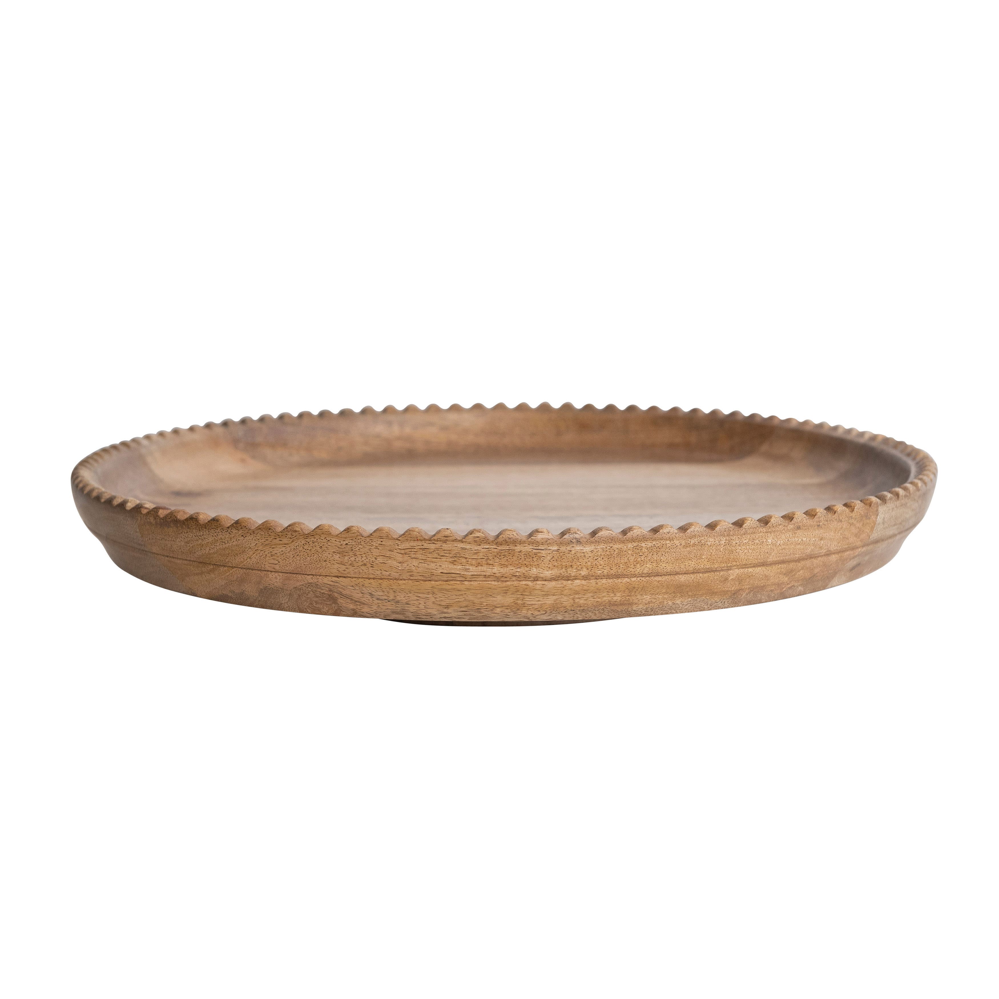 15.5&#x22; Natural Wood Lazy Susan with Carved Scalloped Edge
