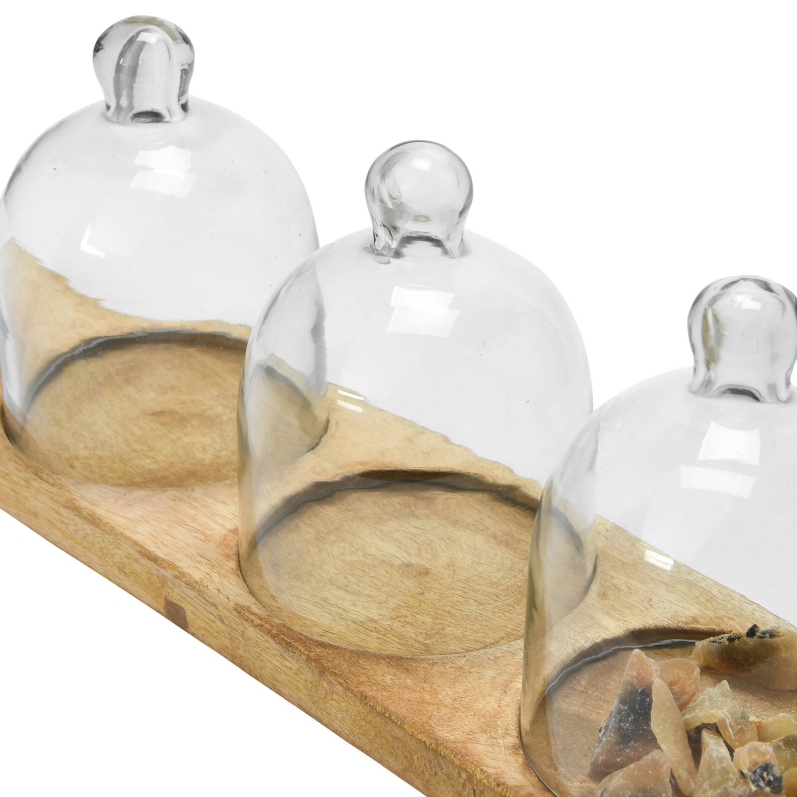 Hello Honey&#xAE; Mango Wood Serving Tray with 3 Glass Cloches Set