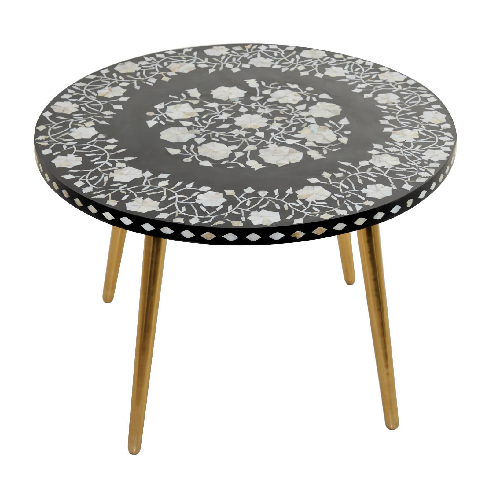 30" Gold Aluminum & Wood Eclectic Coffee Table