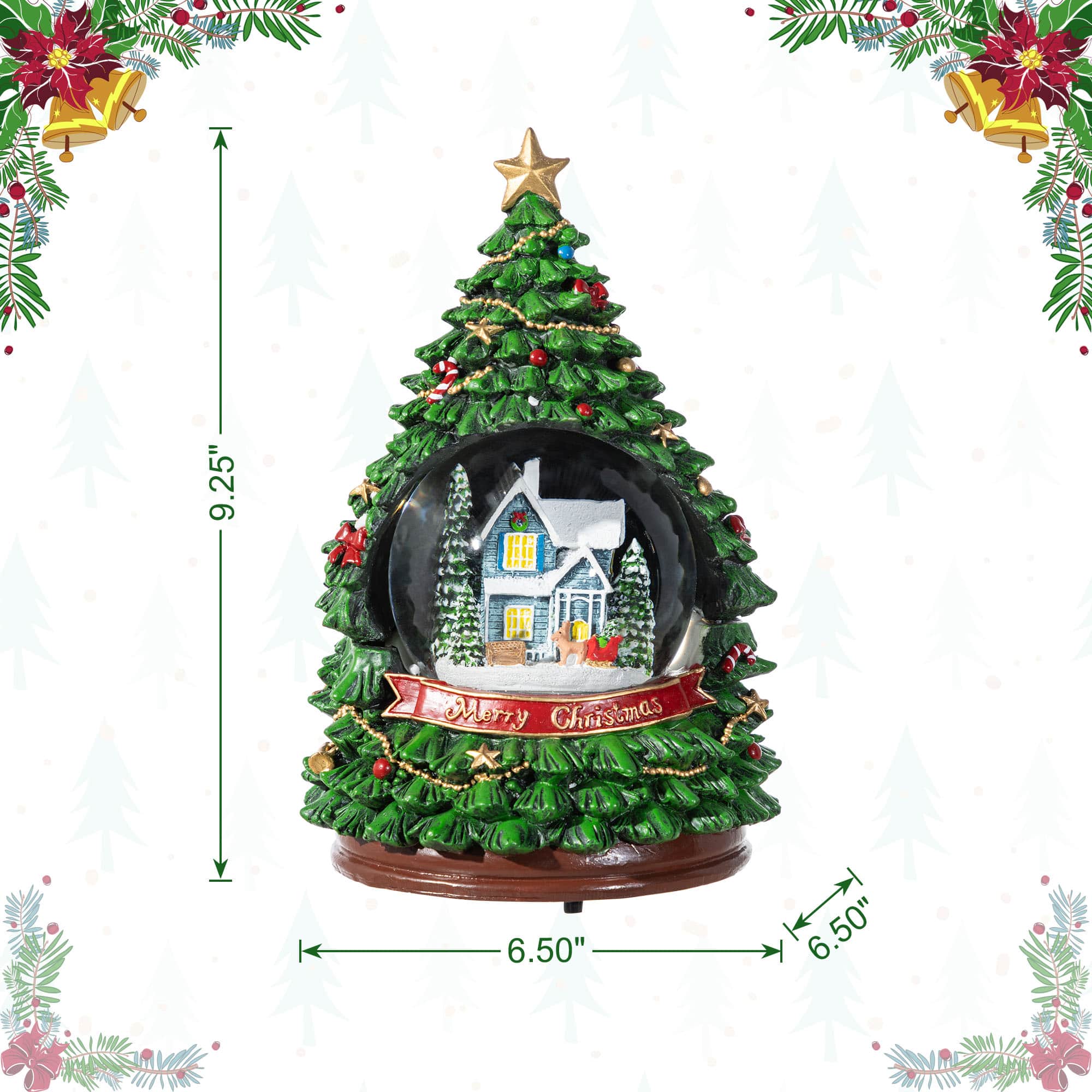 Glitzhome&#xAE; 100mm Christmas Resin Lighted Musical Snowflakes Christmas Tree Waterglobe