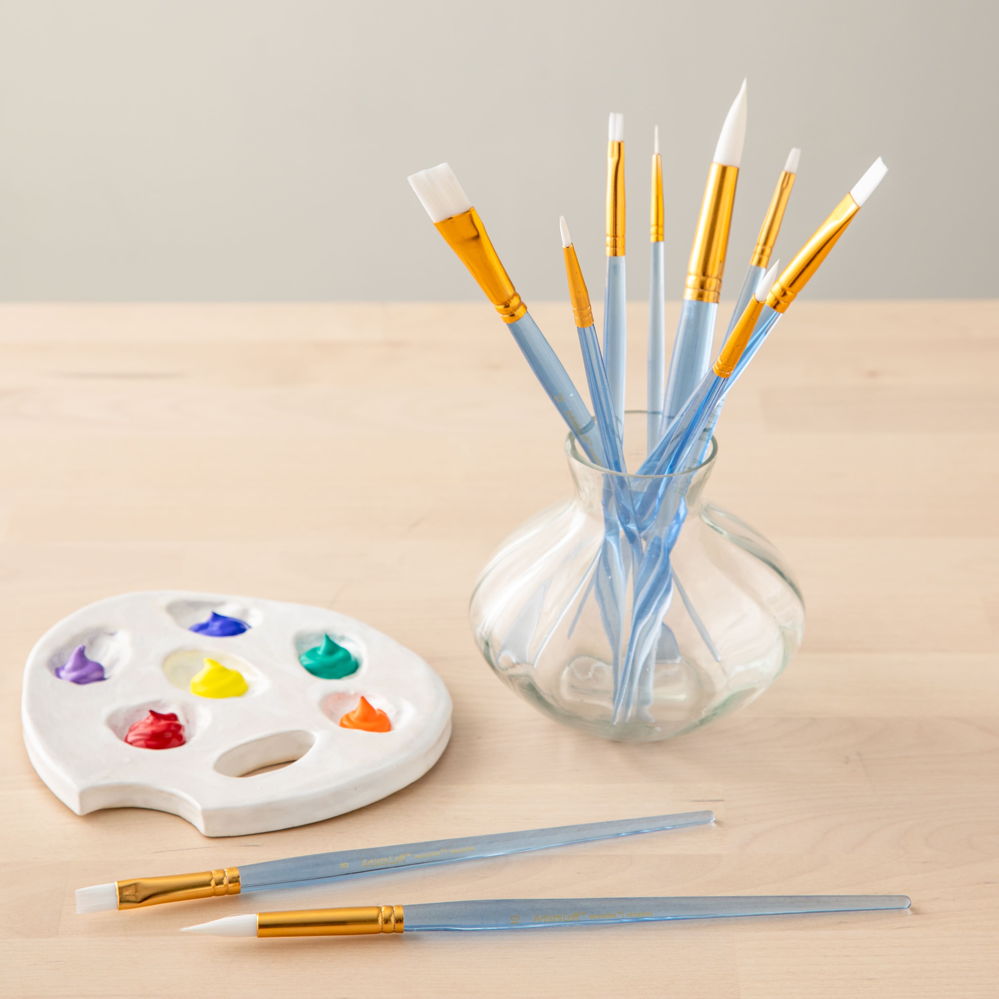 12 Packs: 10 ct. (120 total) Necessities&#x2122; White Synthetic Acrylic Round &#x26; Flat Brush Set by Artist&#x27;s Loft&#x2122;