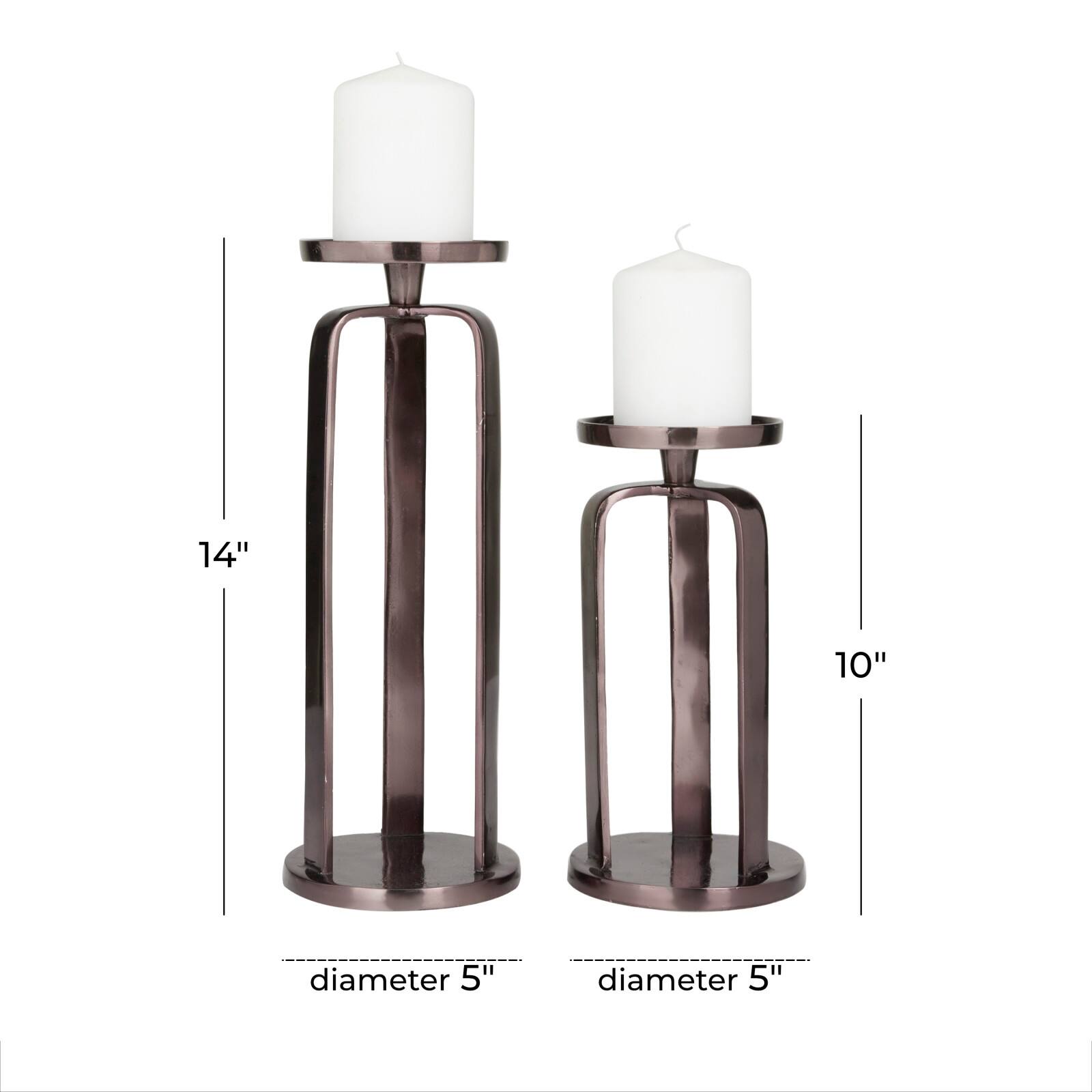 CosmoLiving by Cosmopolitan Set of 2 Black Aluminum Modern Candle Holder, 14" x 10"