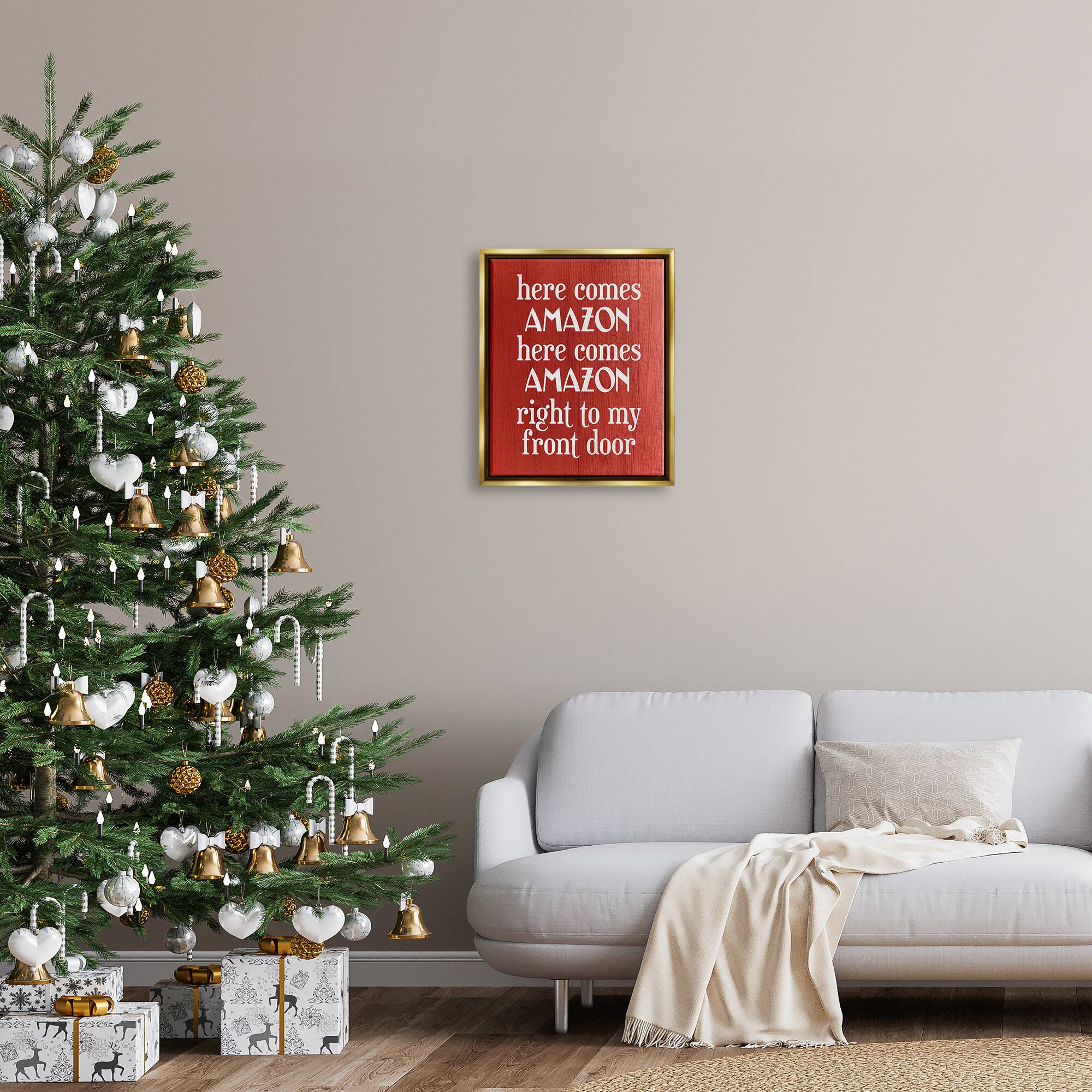Stupell Industries Here Comes Amazon Funny Song Framed Floater Canvas Wall Art