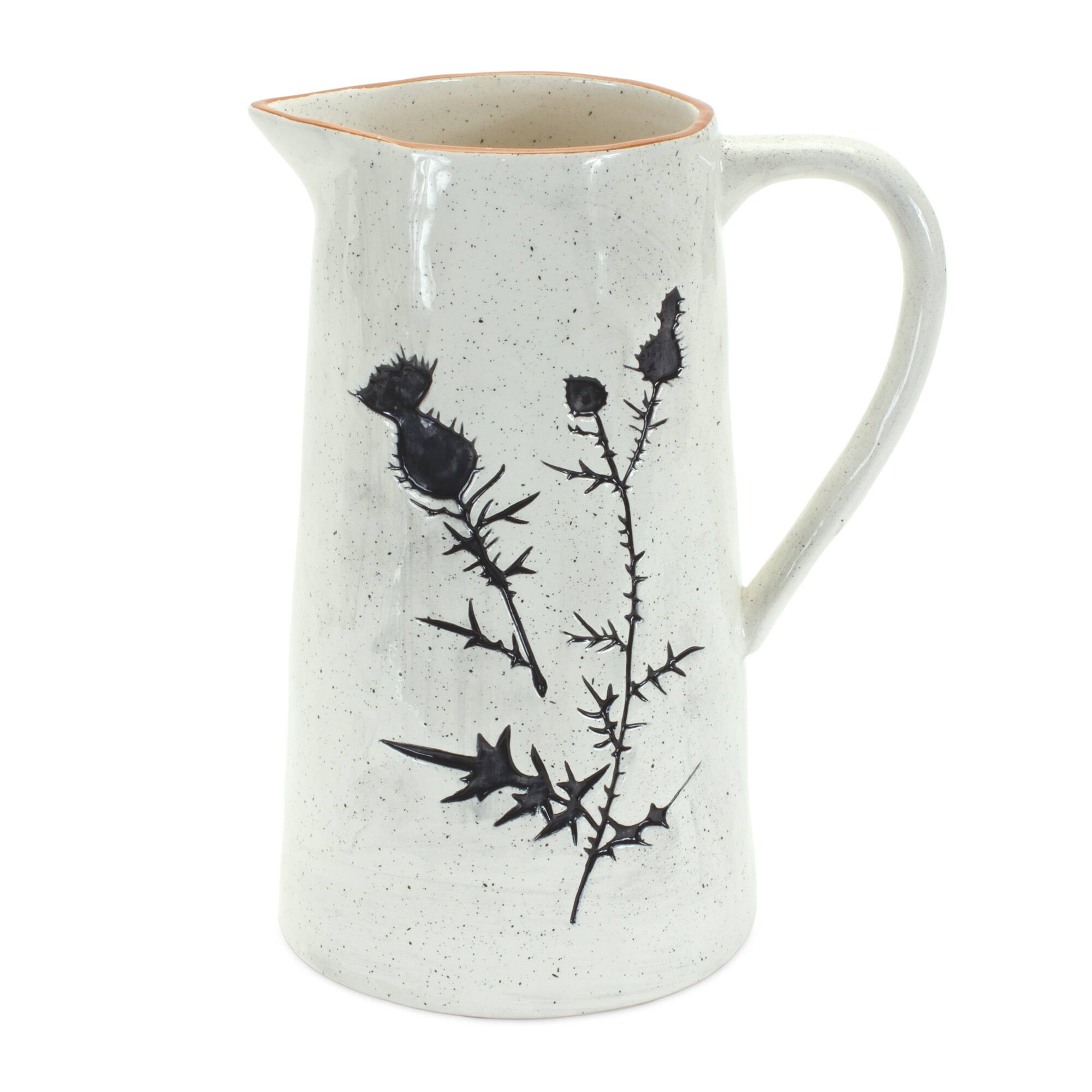 10&#x22; Speckled Rustic Thistle Etched Pitcher Vases, 2ct.