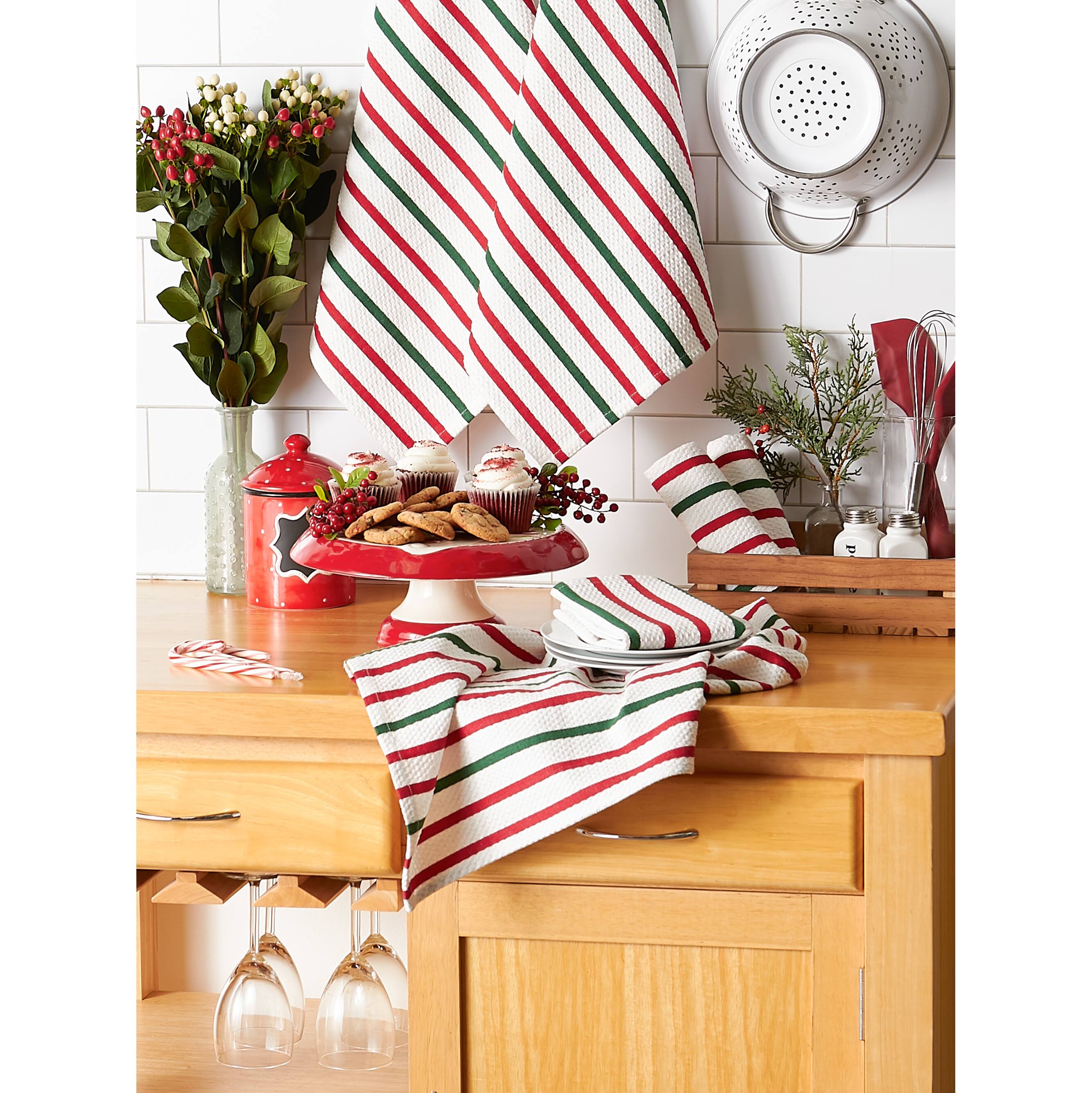 DII® Holiday Stripes Heavyweight Dishtowel & Dishcloth Set
