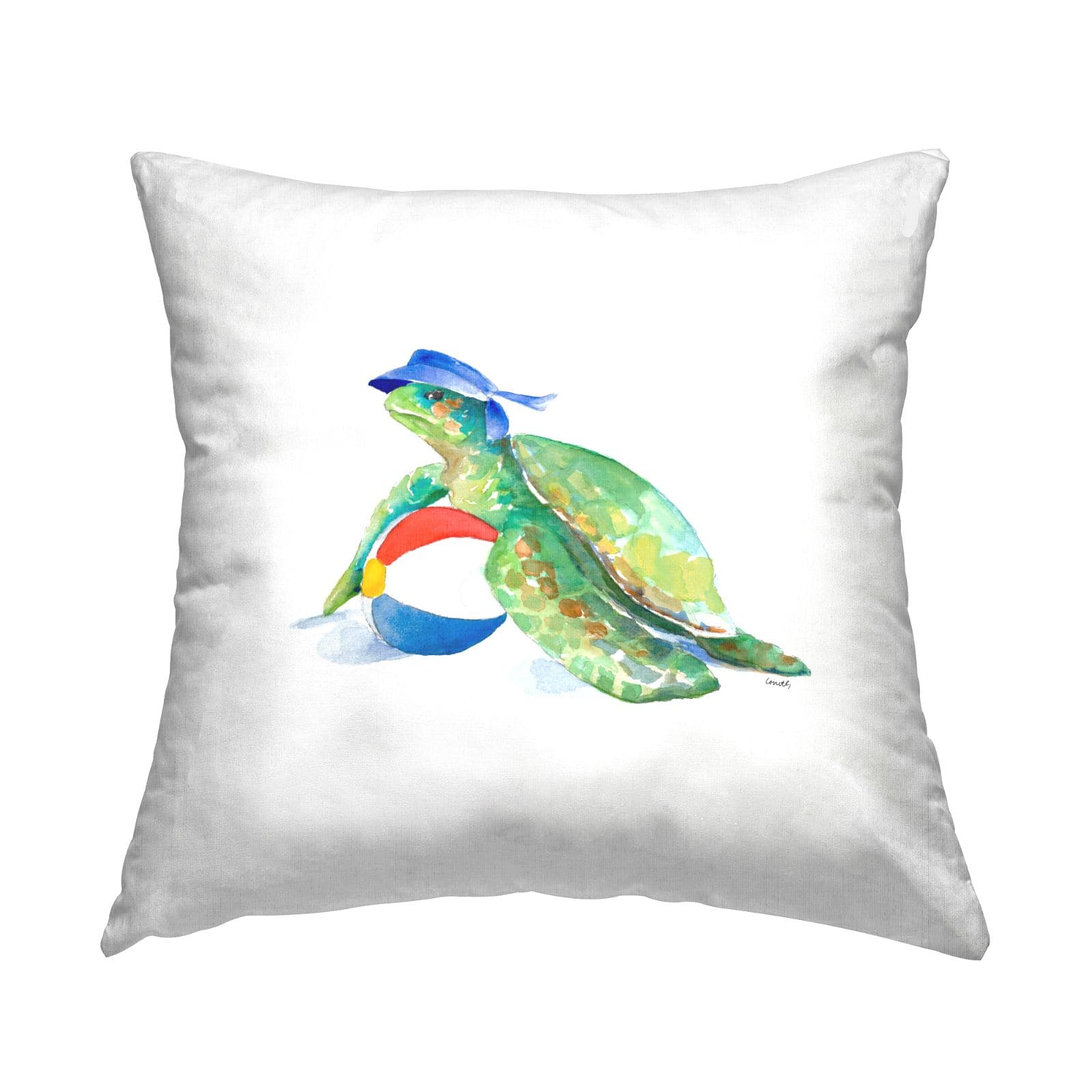 Stupell Industries Green Sea Turtle Beach Ball Aquatic Animal Throw Pillow, 18" x 18"