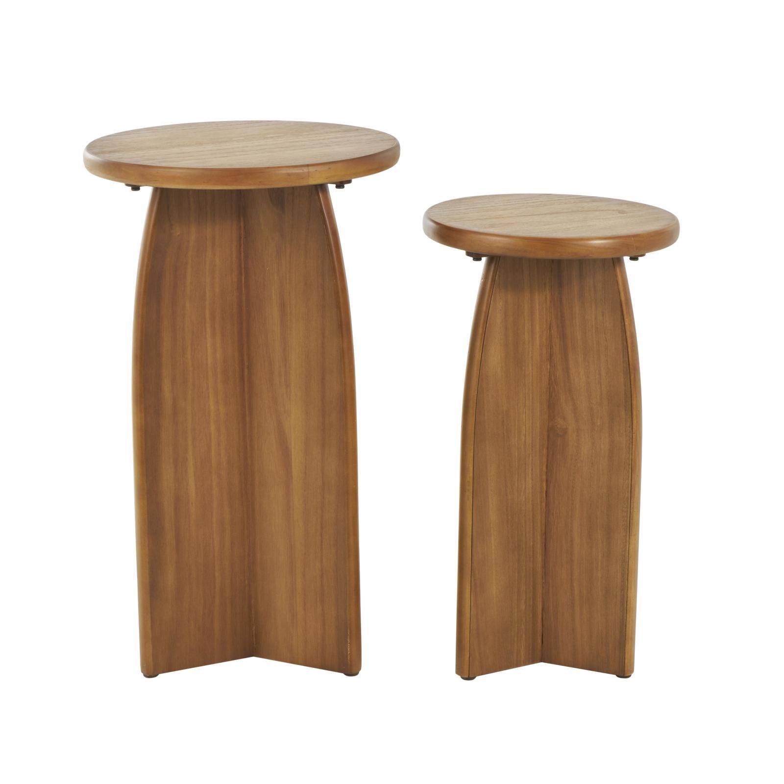 Brown Pedestal Side End Accent Table Set