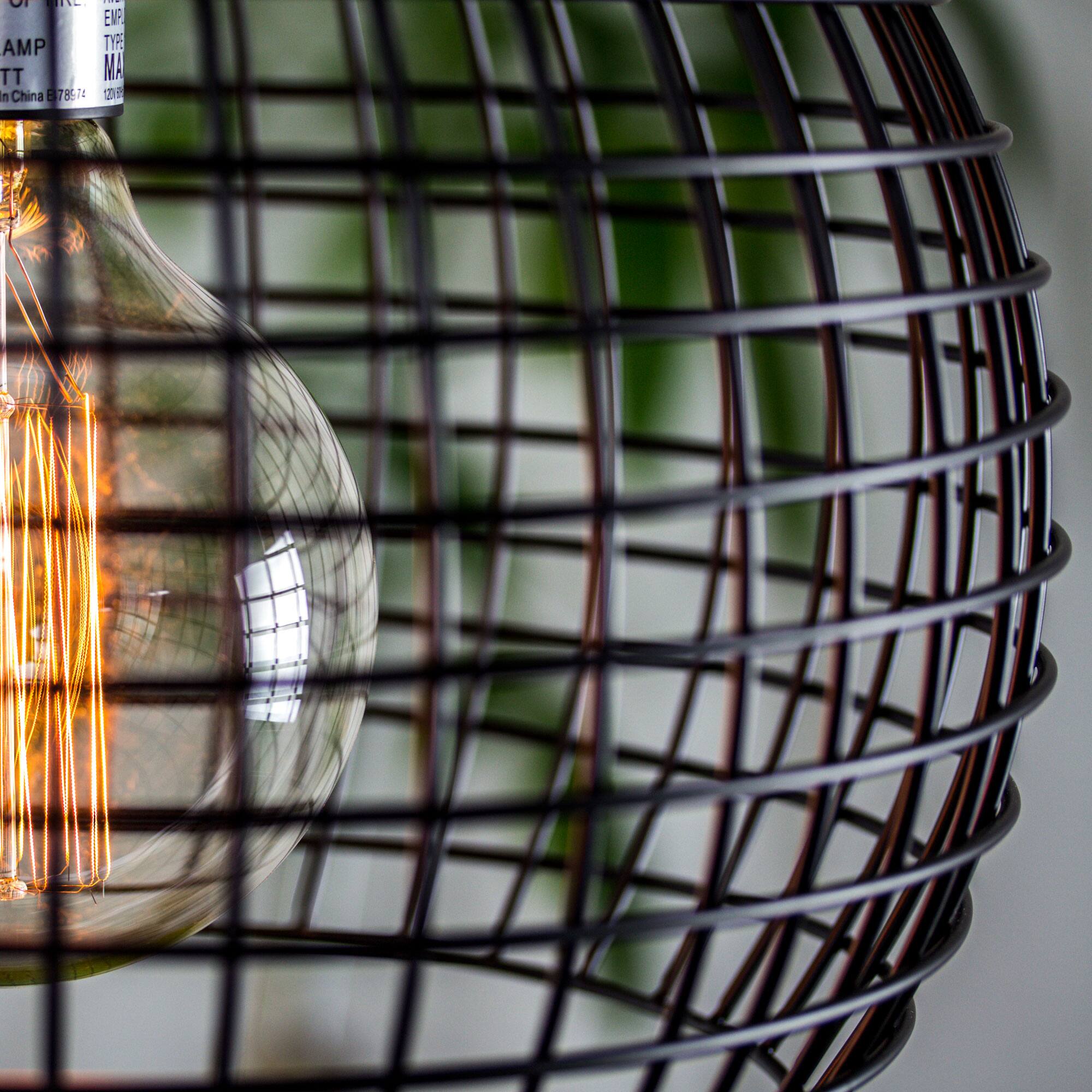 13&#x22; Industrial Style Caged Metal Pendant Lamp with Edison Bulb