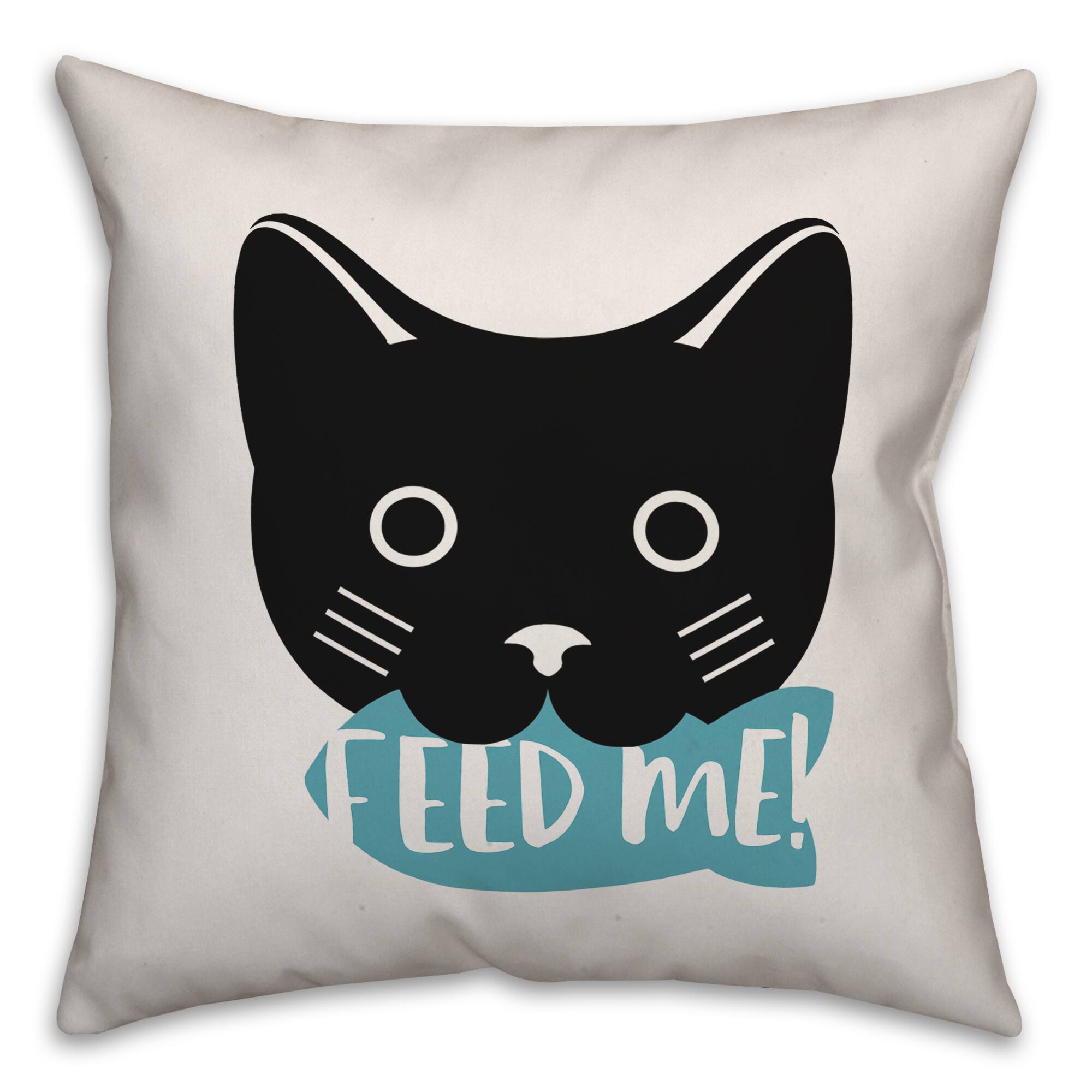 Feed Me Cat Throw Pillow