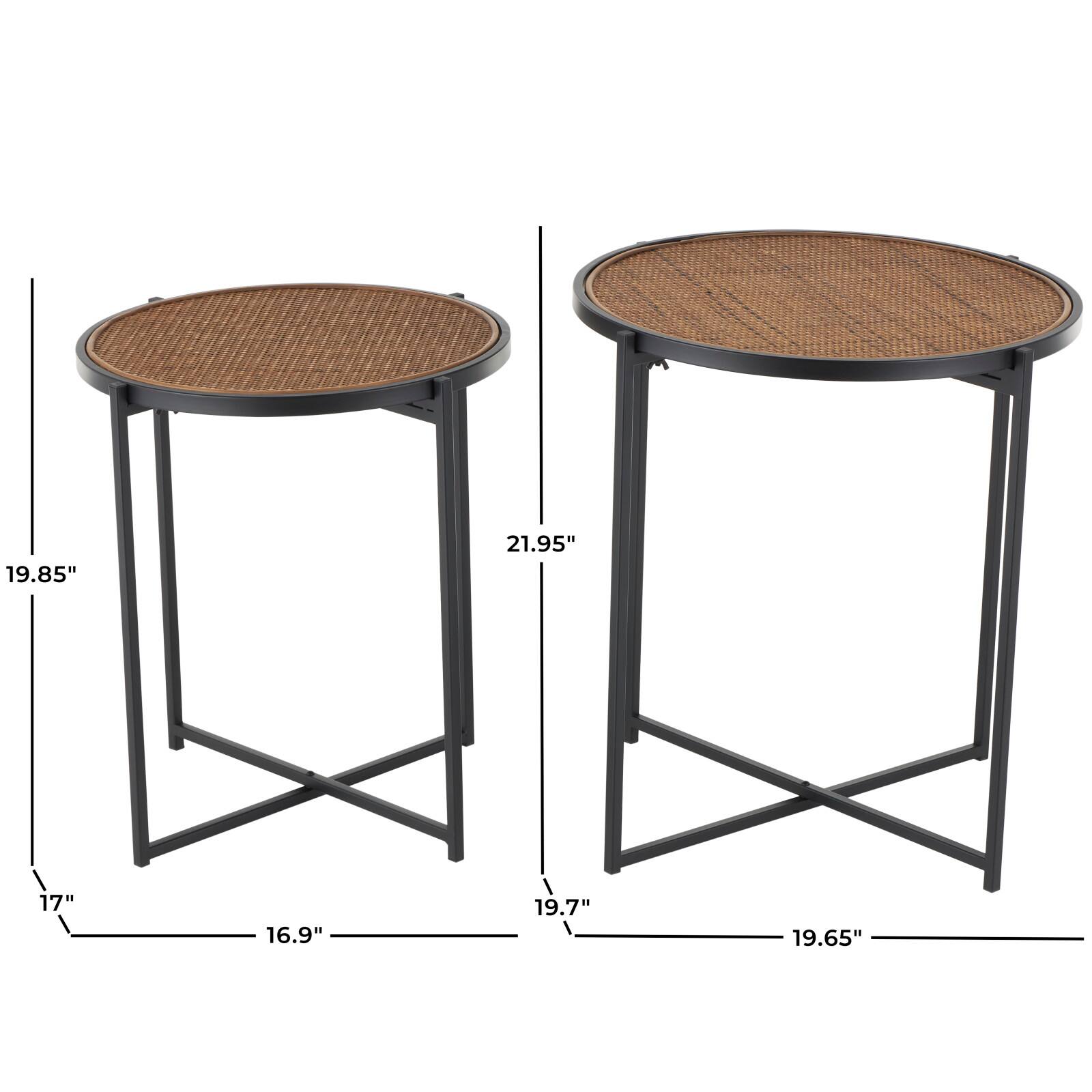Black Metal & Woven Rattan Accent Table Set