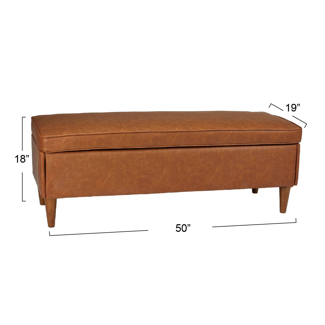 Hello Honey® Cognac Vegan Leather Bench with Storage