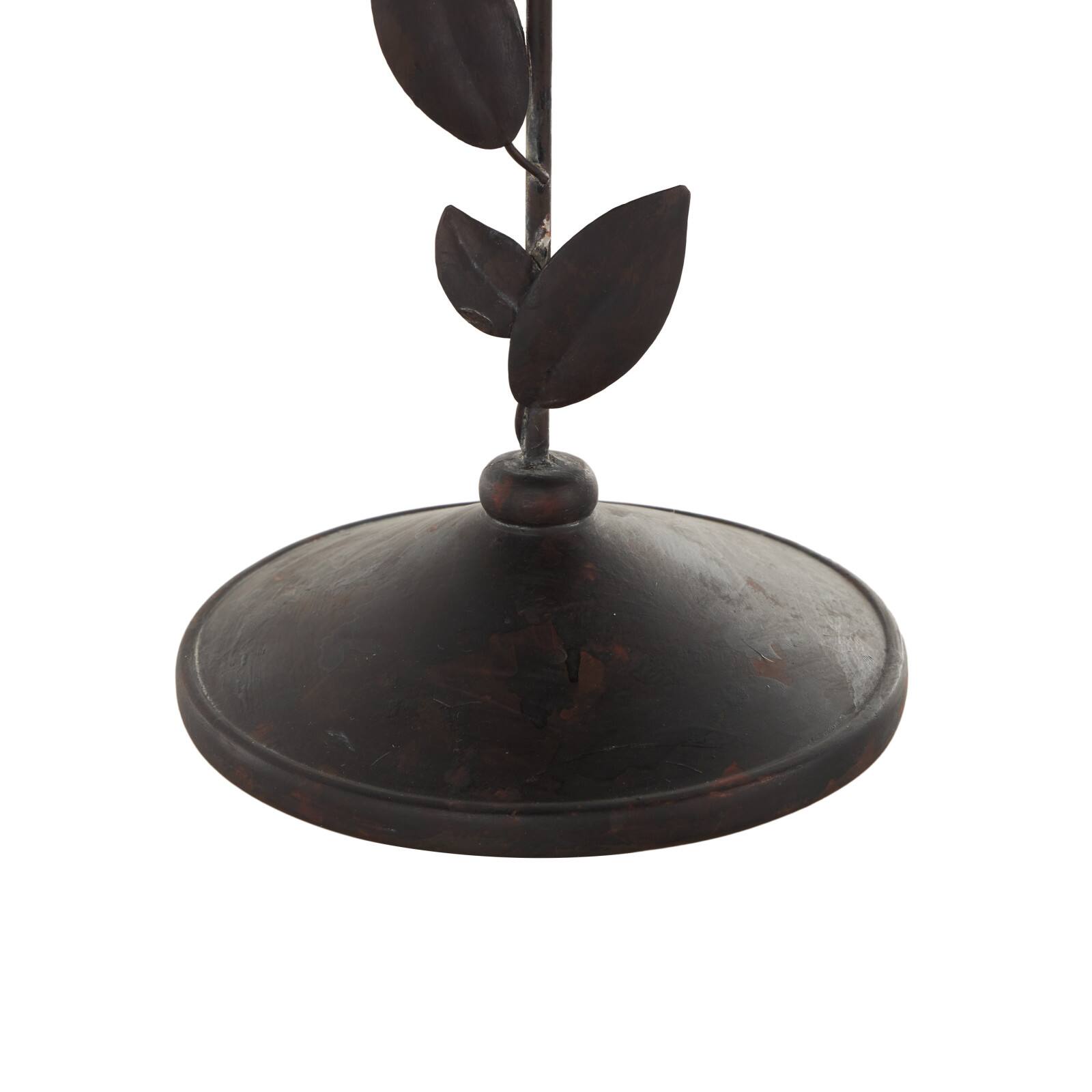 13.75" Black Bird Perching Decorative Sculpture with Leaf Vine & Copper Shading