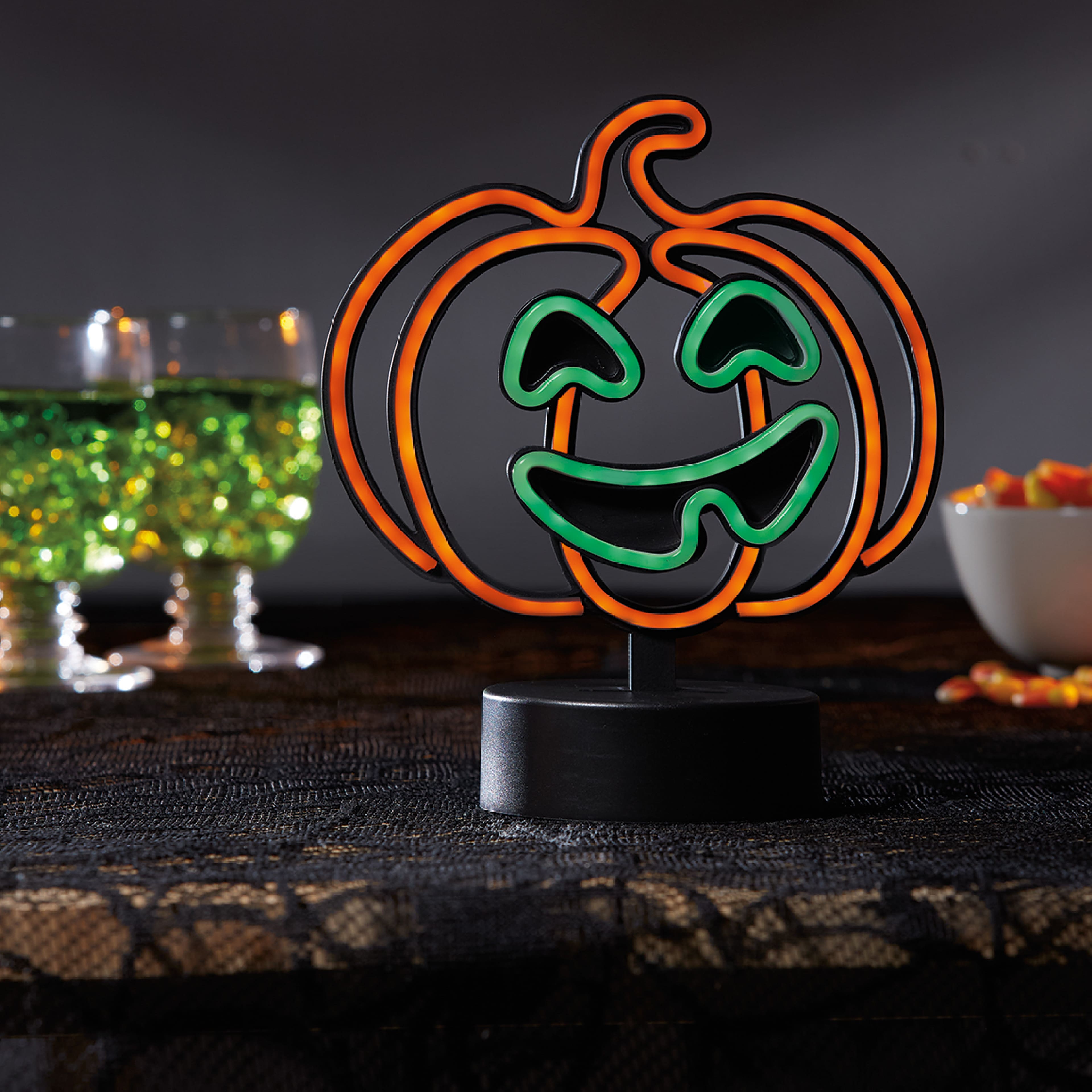 8.5&#x22; Neon Jack-o&#x27;-lantern Light by Ashland&#xAE;