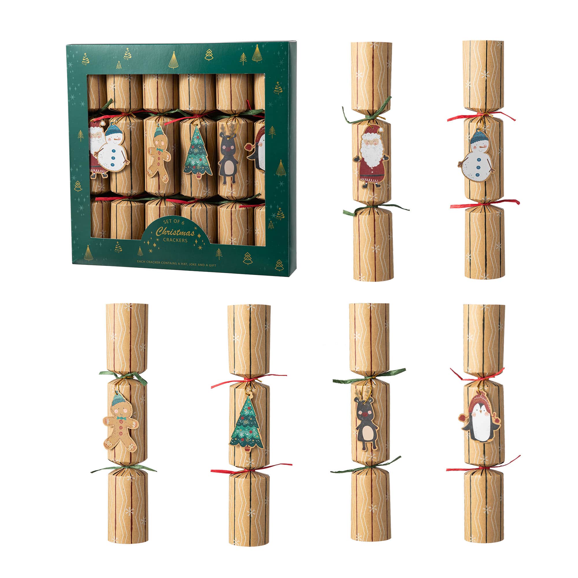 Glitzhome® 12" Christmas Kraft Paper Characters Tag Party Cracker with Gift Contents, 6ct.