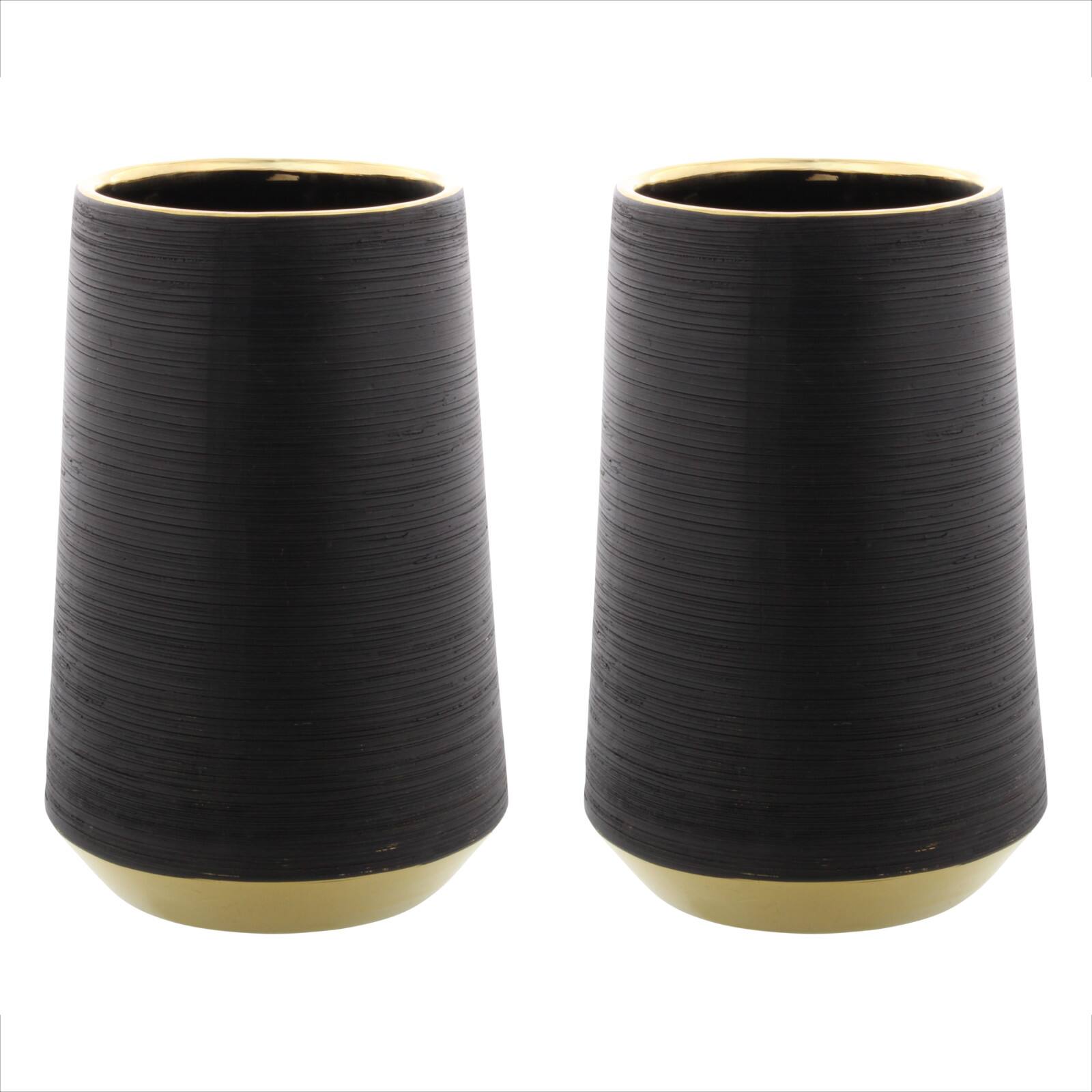 CosmoLiving by Cosmopolitan Set of 2 Black Porcelain Glam Vase, 5" x 8"