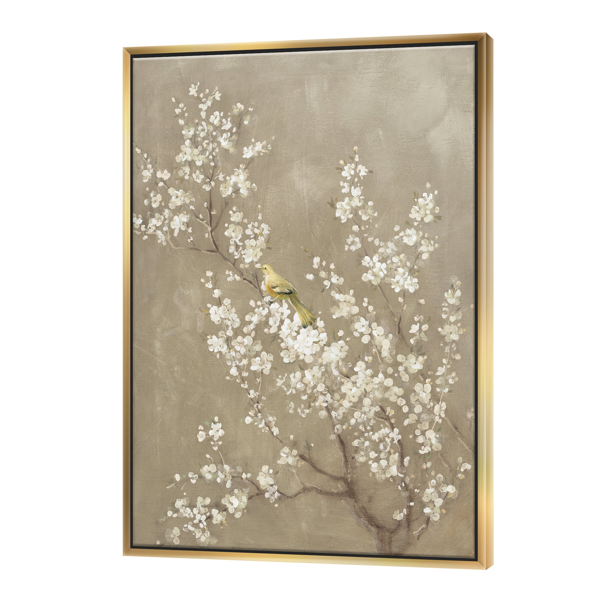 Designart - White Cherry Blossom III - Farmhouse Canvas in Gold Frame