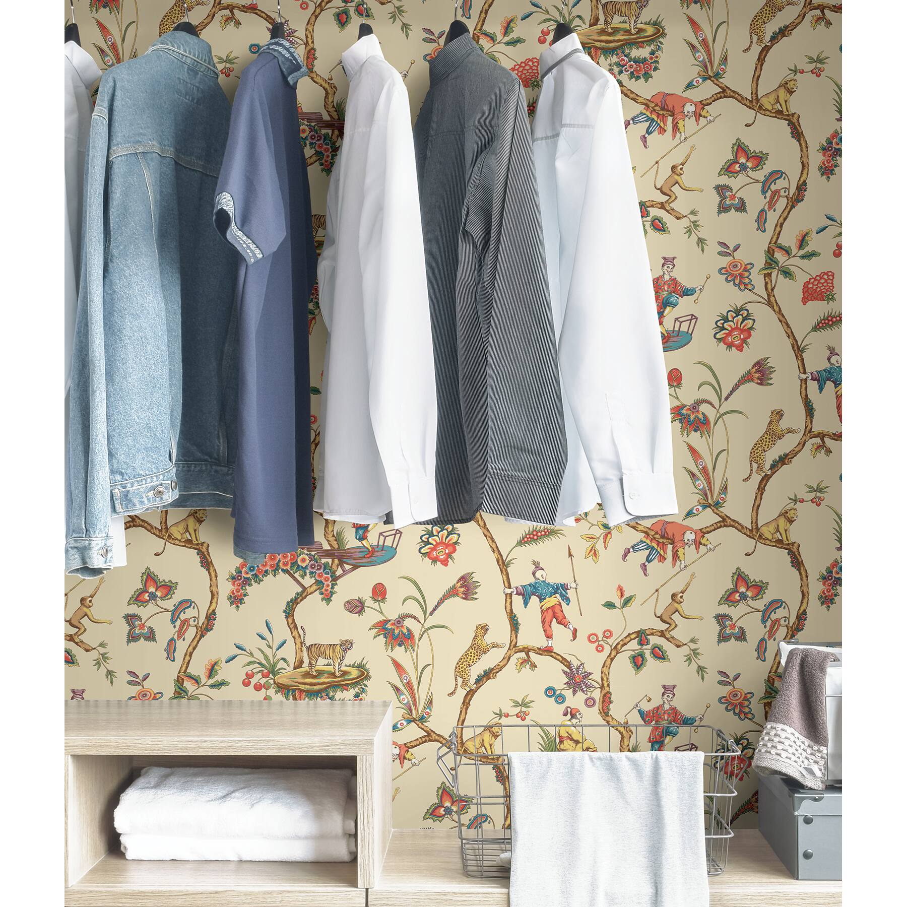 Scalamandre Ecru Chinoises Exotique Peel & Stick Wallpaper