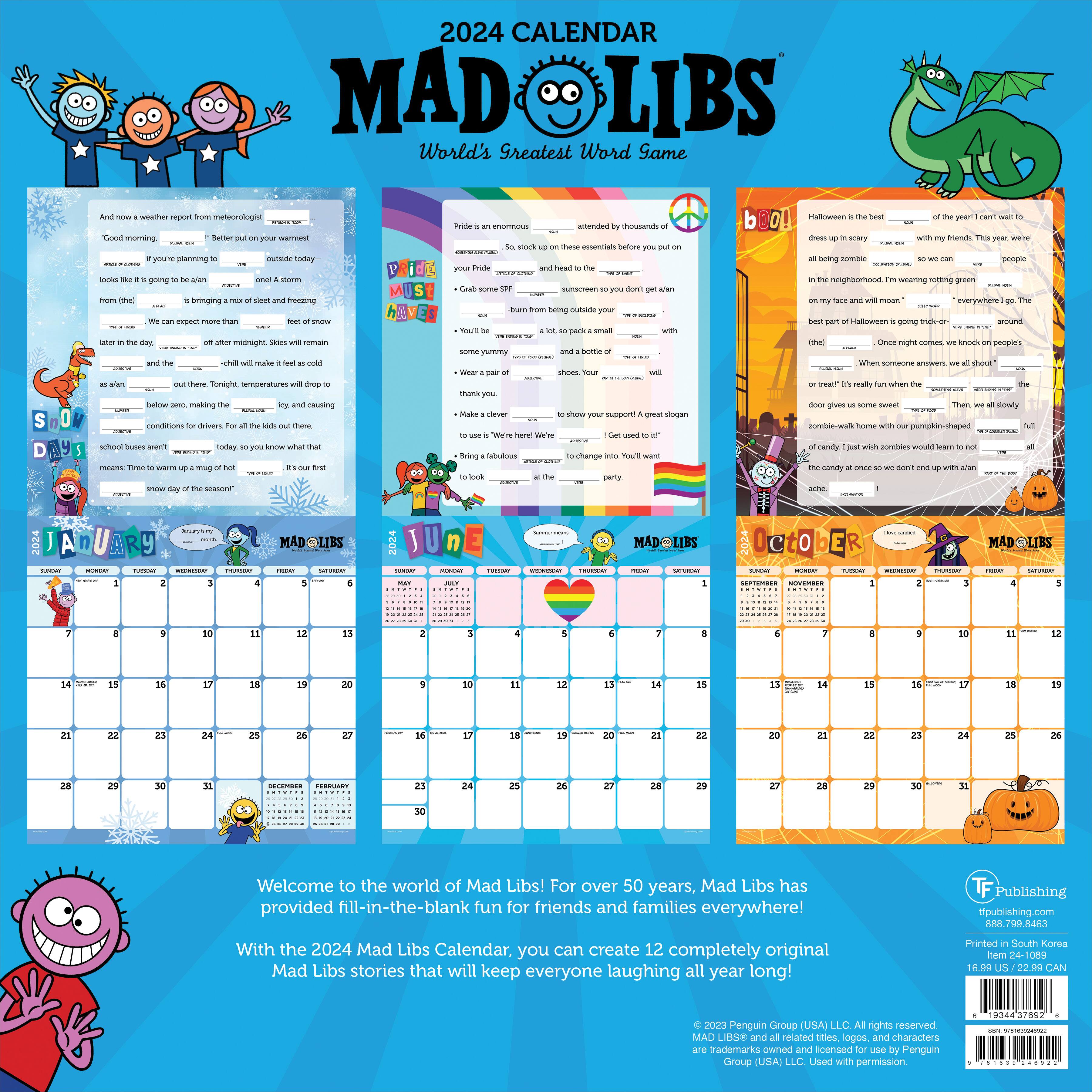 TF Publishing 2024 Mad Libs Wall Calendar