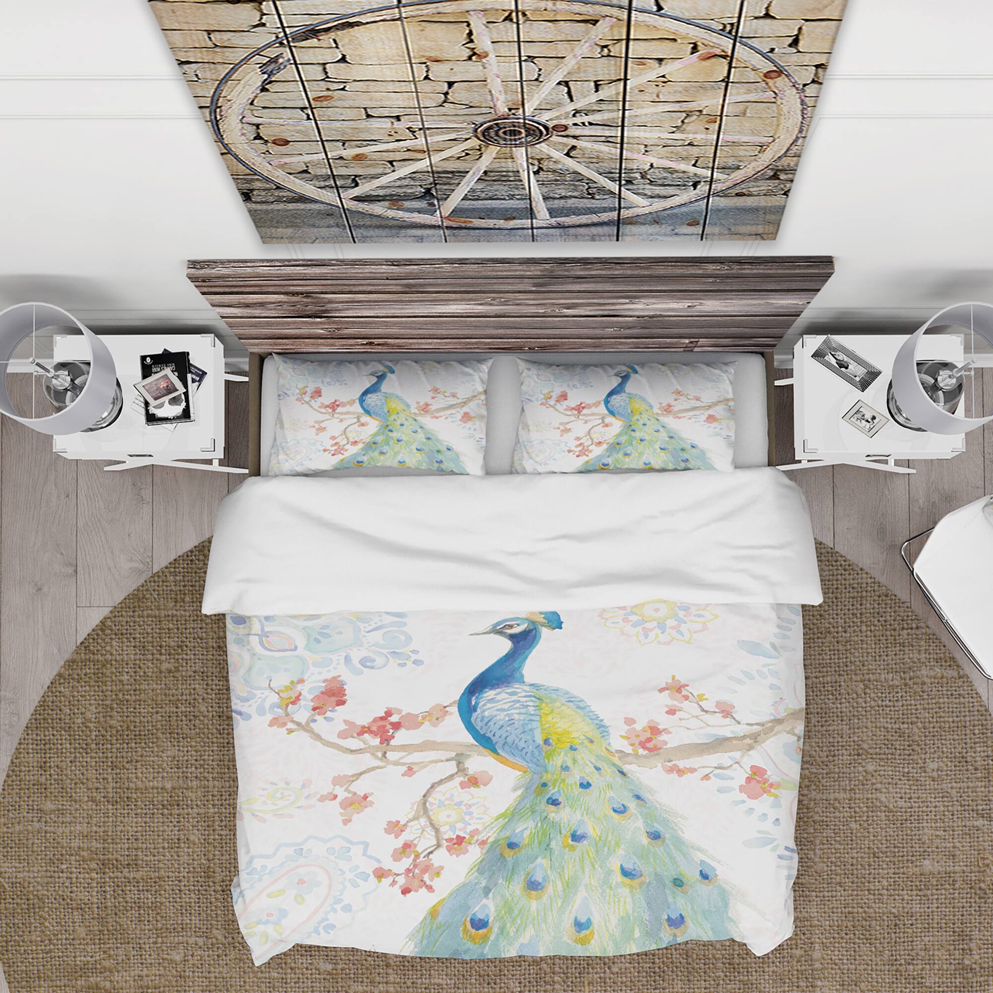 Designart &#x27;peacocks Watercolor II&#x27; Traditional Bedding Set - Duvet Cover &#x26; Shams