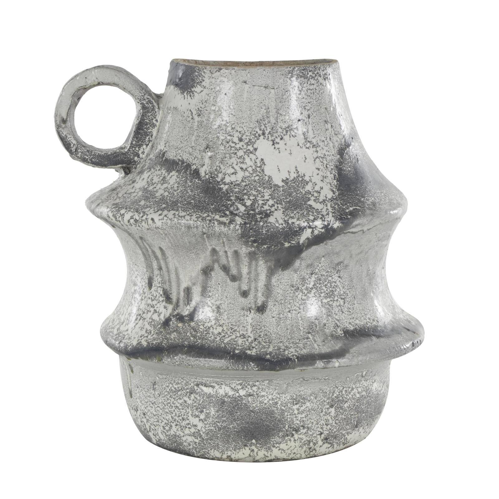 15" Light Gray Textured Paper Mache Fluted Vase with Ring Handle