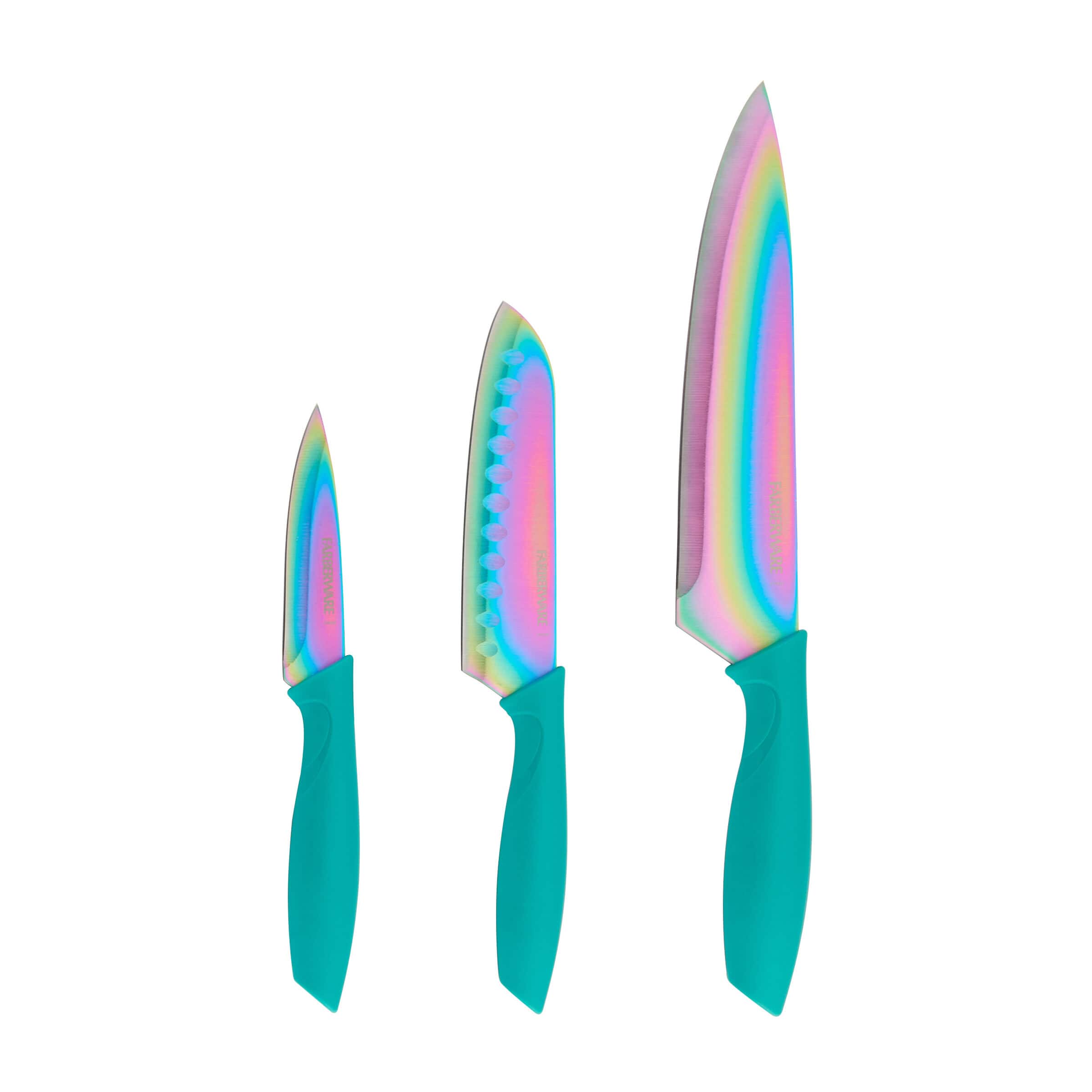 Farberware Rainbow Teal 3-Piece Chef Knife Set