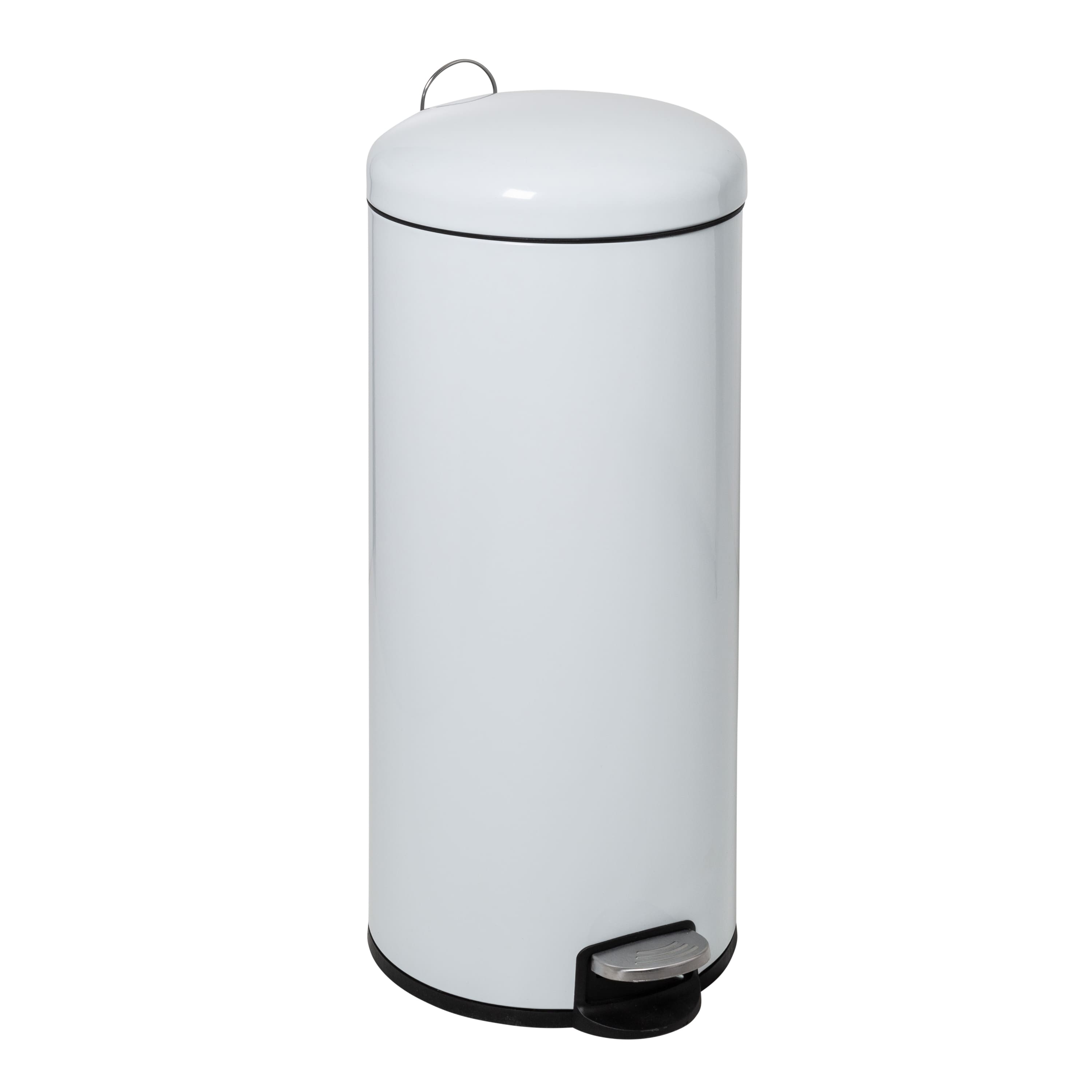 Honey Can Do White Retro Metal Kitchen Step Trash Can with Lid
