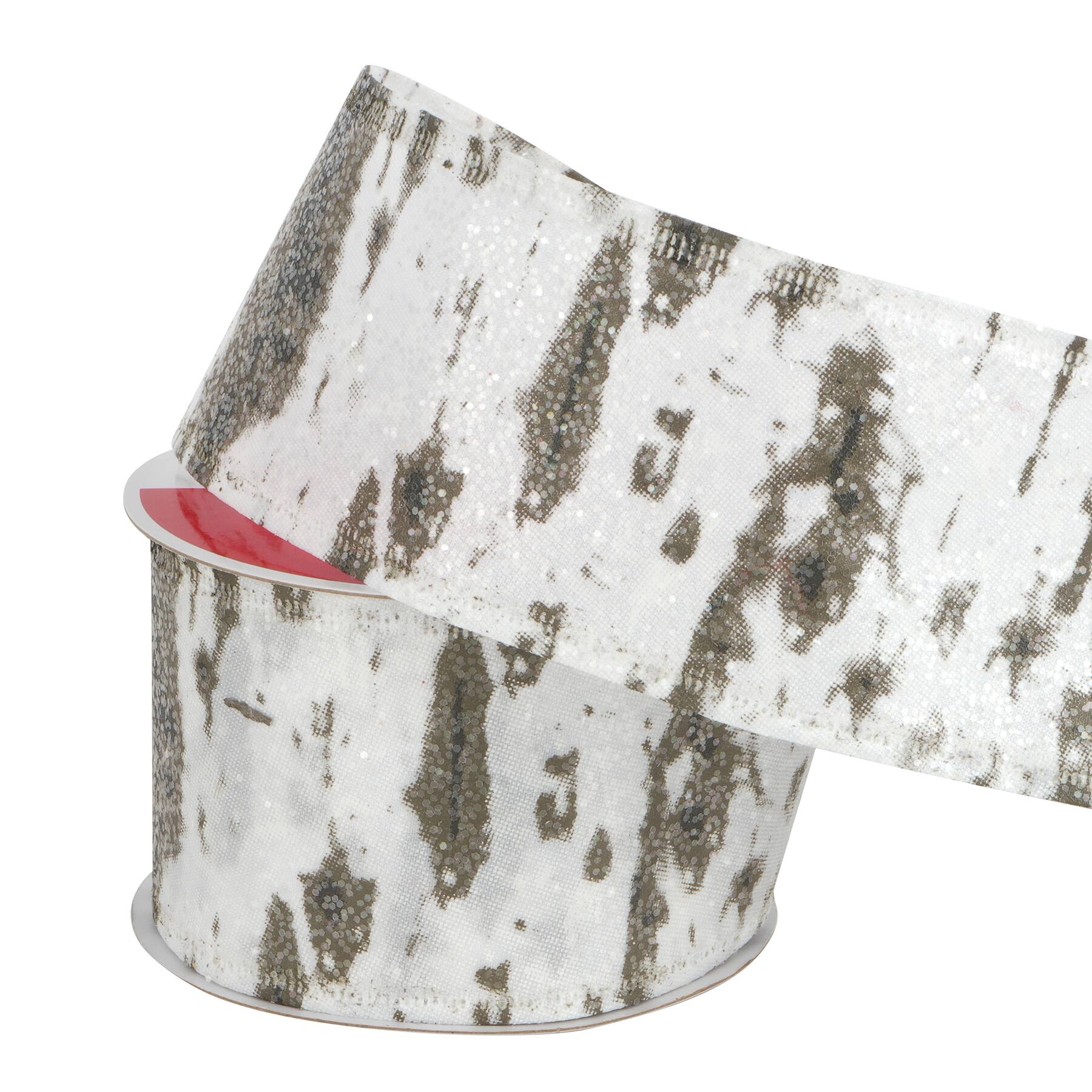 Ruban &#xE0; motif d&#x2019;&#xE9;corce de bouleau blanc de 6,35&#xA0;cm x 6,1&#xA0;m avec fil m&#xE9;tallique No&#xEB;l de Celebrate It