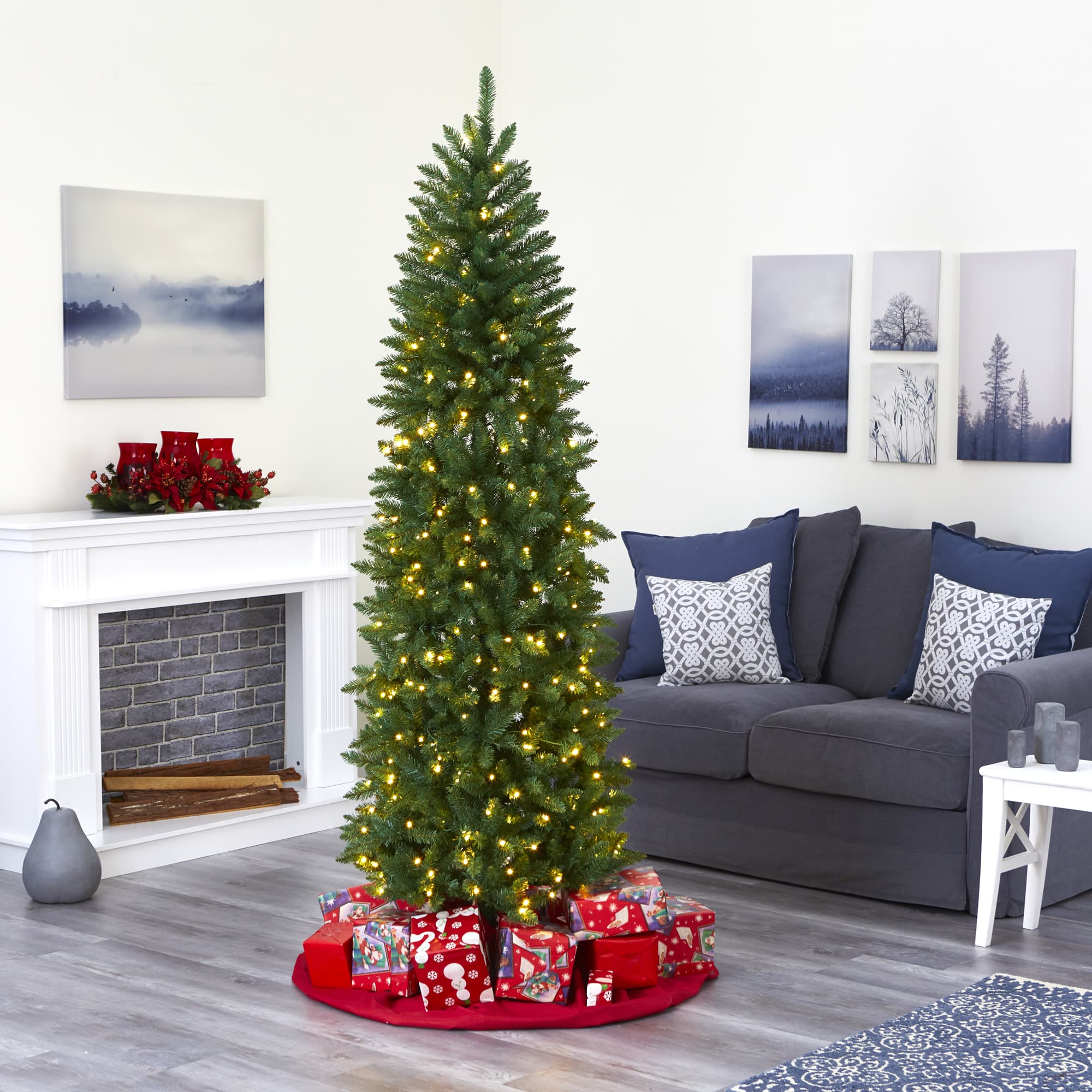 7ft. Pre-Lit Green Mountain Pine Artificial Christmas Tree, Clear LED Lights