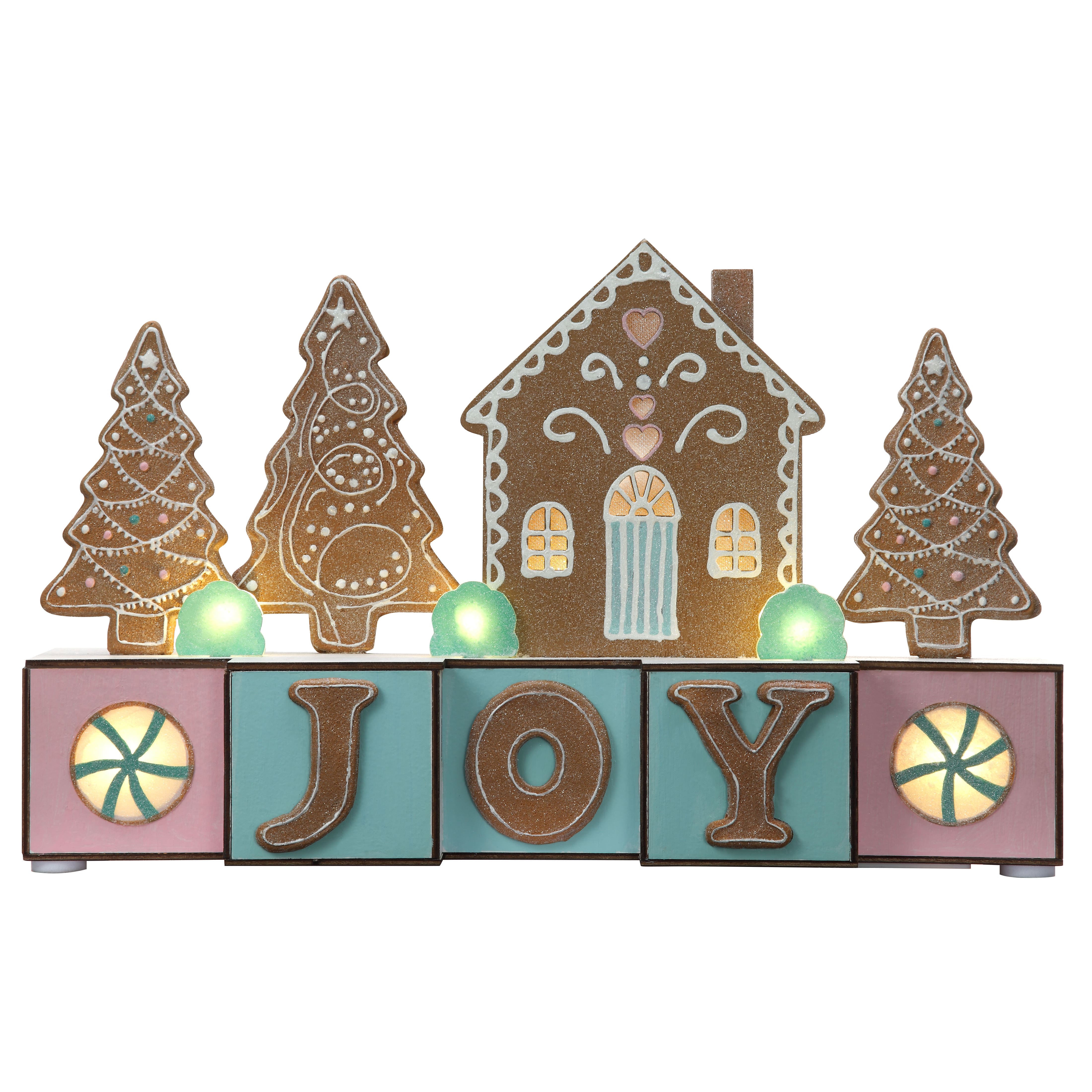 Haute Decor 15" Joy with Gingerbread Christmas Wood Blocks