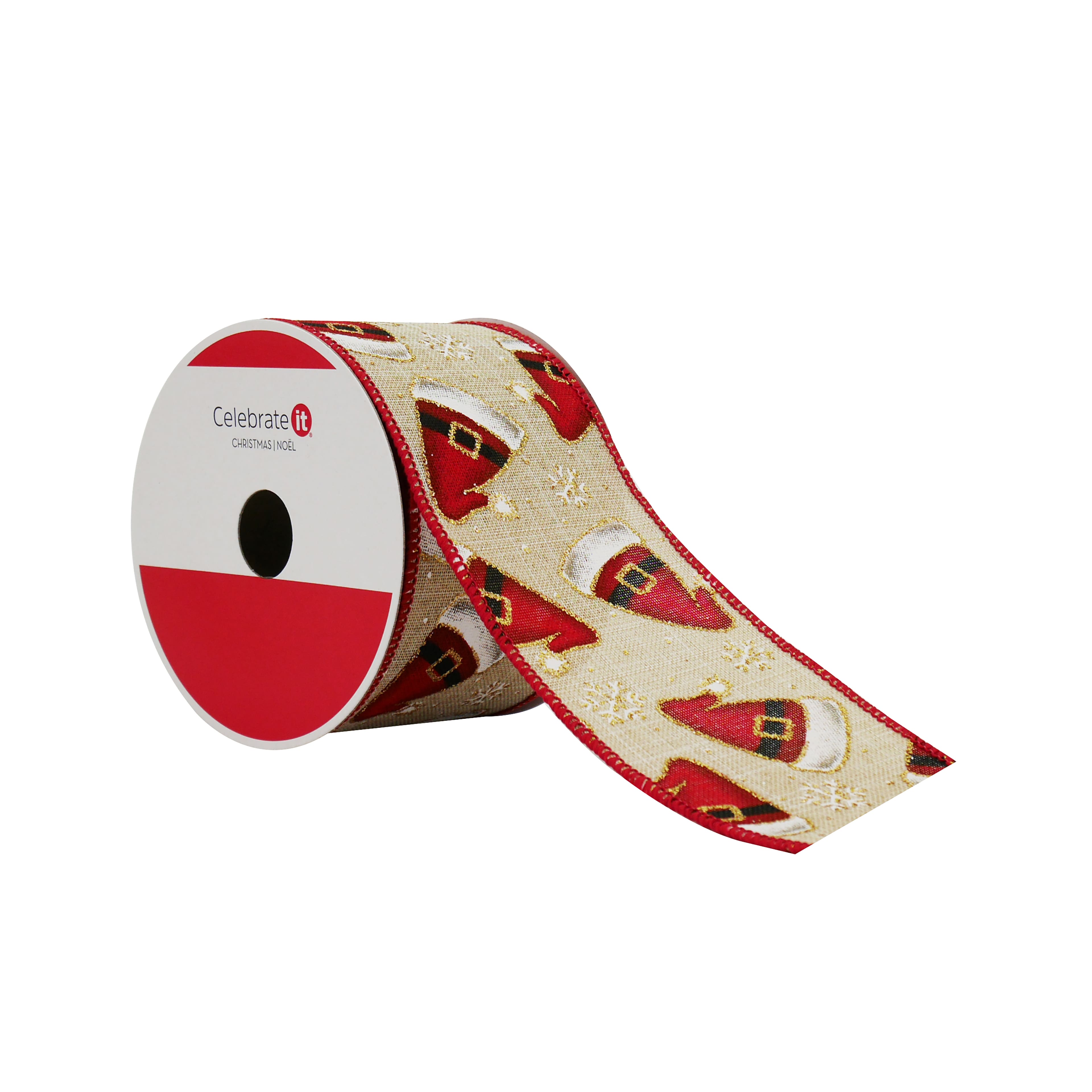 2.5&#x22; x 20ft. Santa Hat Faux Linen Wired Ribbon by Celebrate It&#xAE;