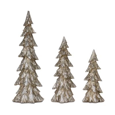 Glittery Champagne Pine Trees Tabletop Décor Set, 25