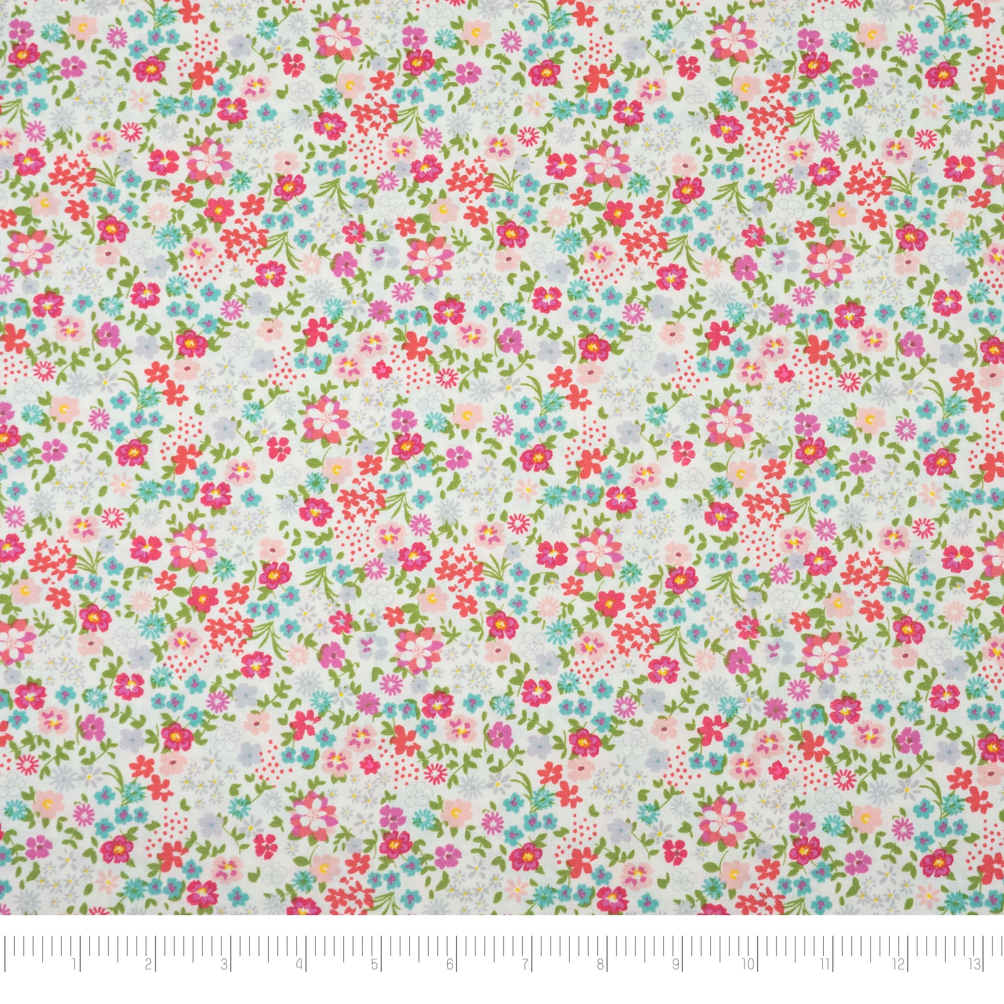SINGER Pink Small Floral White Cotton Fabric
