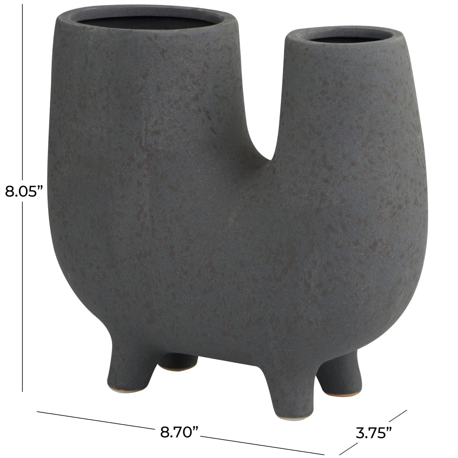 8" Dark Gray Ceramic U-Shaped Abstract Vase with Small Feet