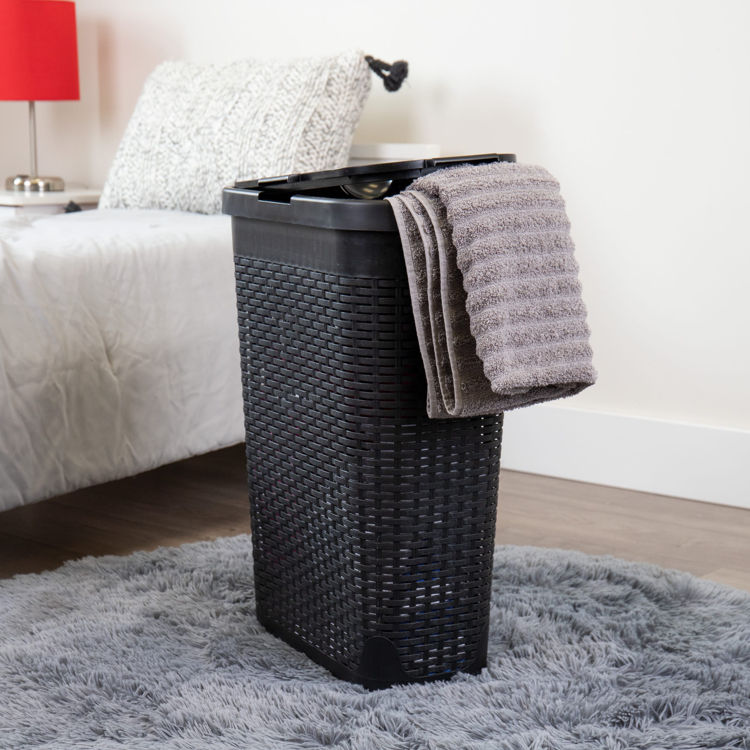 Mind Reader 40L Ventilated Slim Laundry Hamper with Cut Out Handles &#x26; Attached Hinged Lid, 2ct.