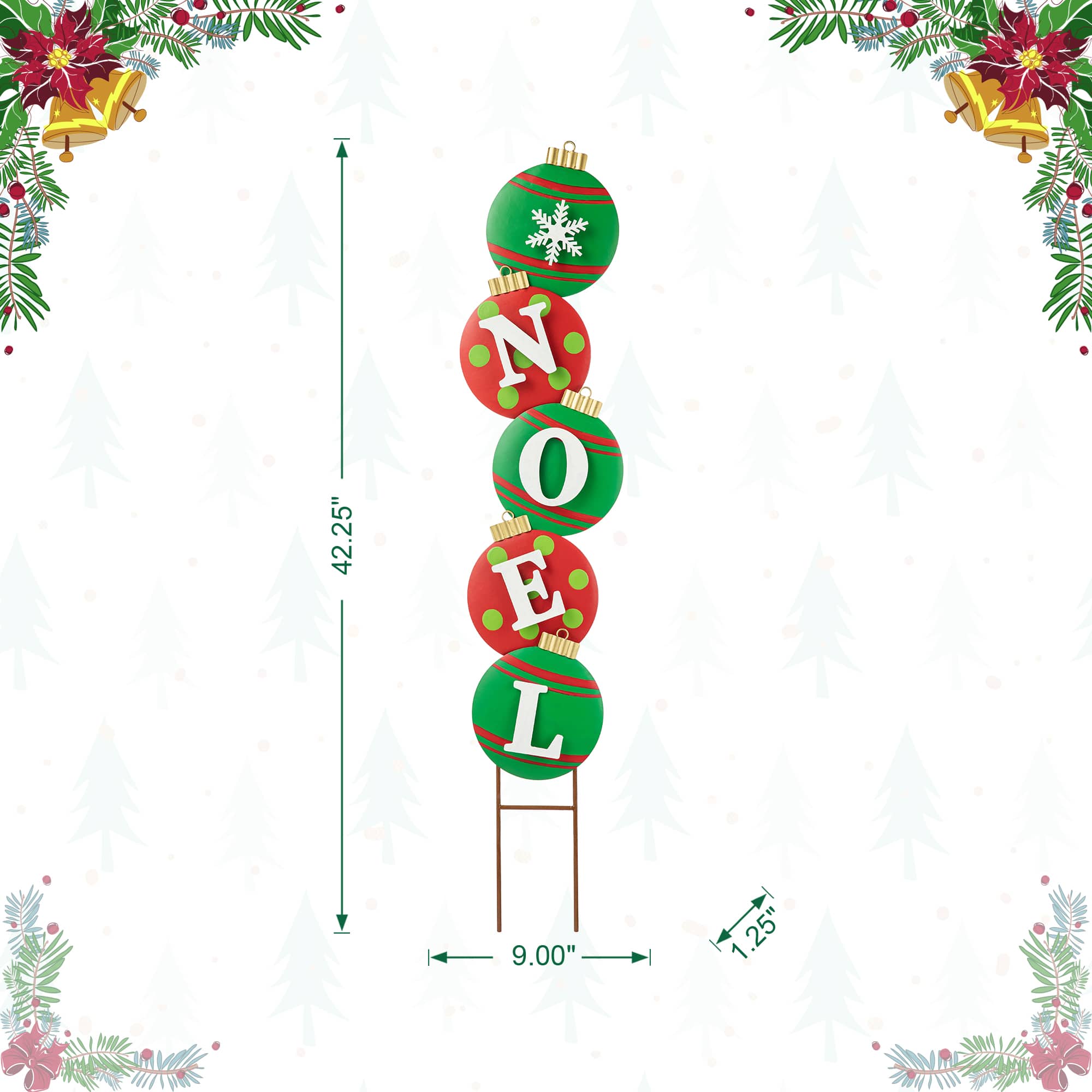 Glitzhome&#xAE; 42&#x22; Metal NOEL Ornament Yard Stake/Wall D&#xE9;cor