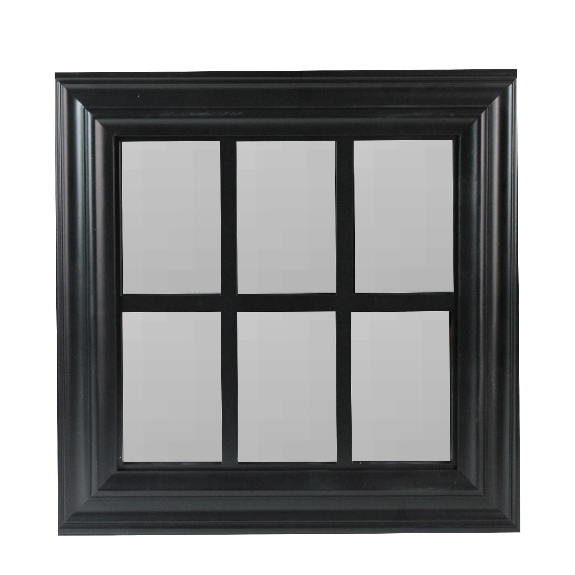 17" Black Contemporary Windowpane Square Wall Mirror