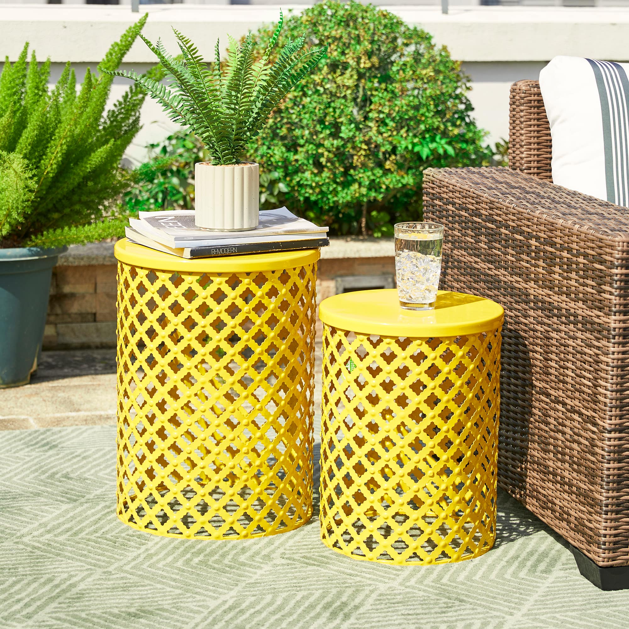 Glitzhome&#xAE; Multi-Functional Metal Yellow Garden Stool Set