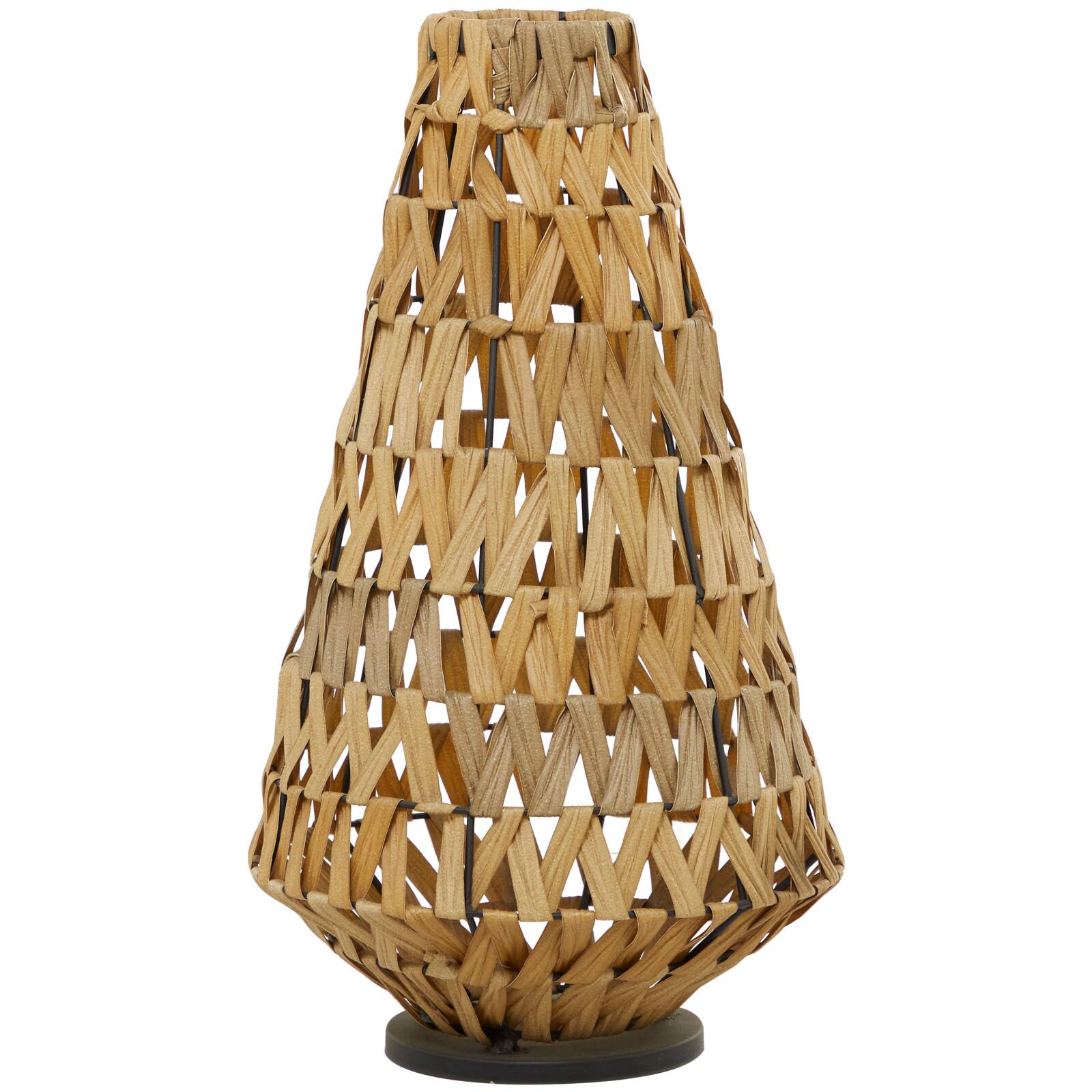 30&#x22; Light Brown Plastic Rattan Handmade Candle Lantern with Wrapped Zig Zag Design