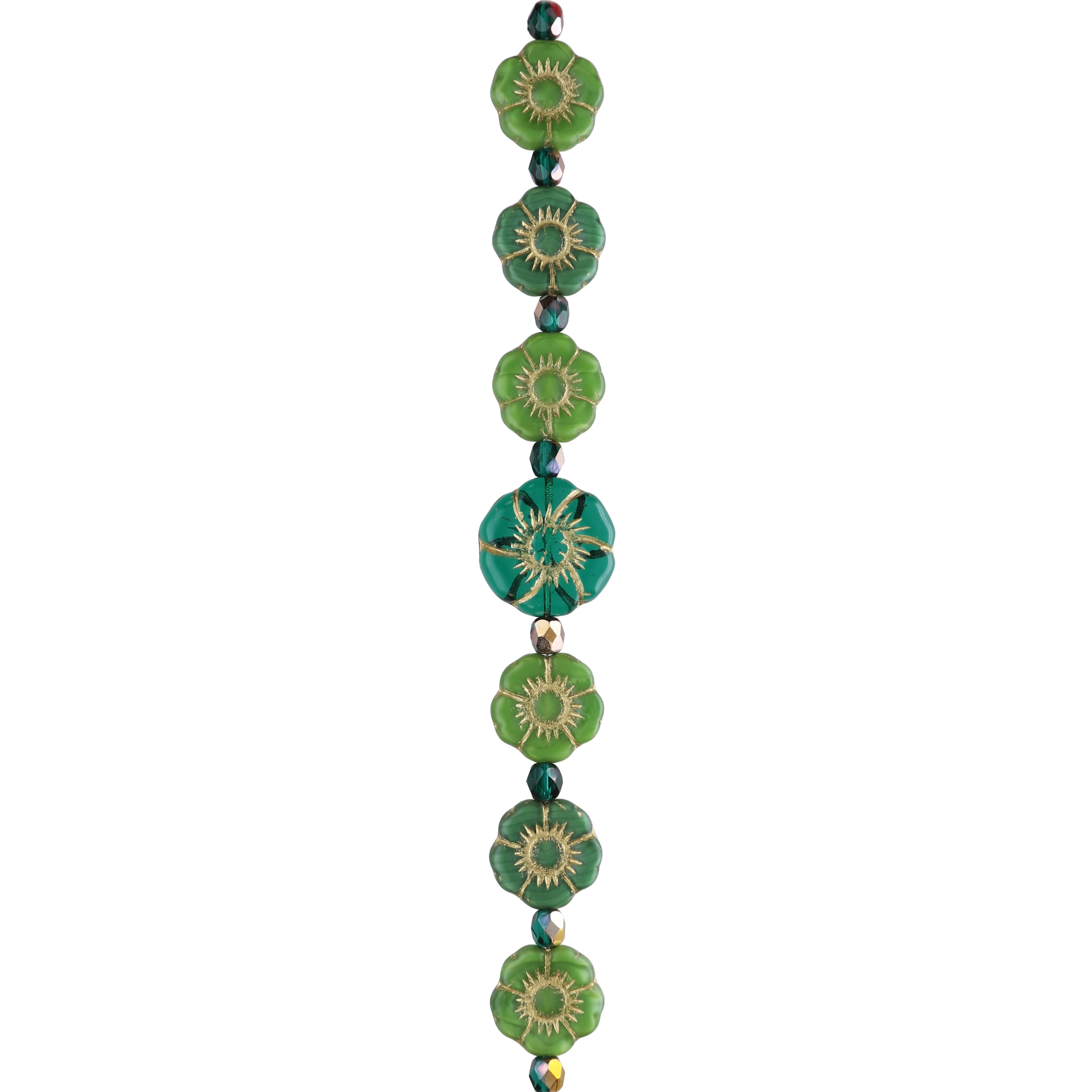 6 Packs: 15 ct. (90 total) Green Hibiscus Czech Glass Flower Bead Mix by Bead Landing&#x2122;
